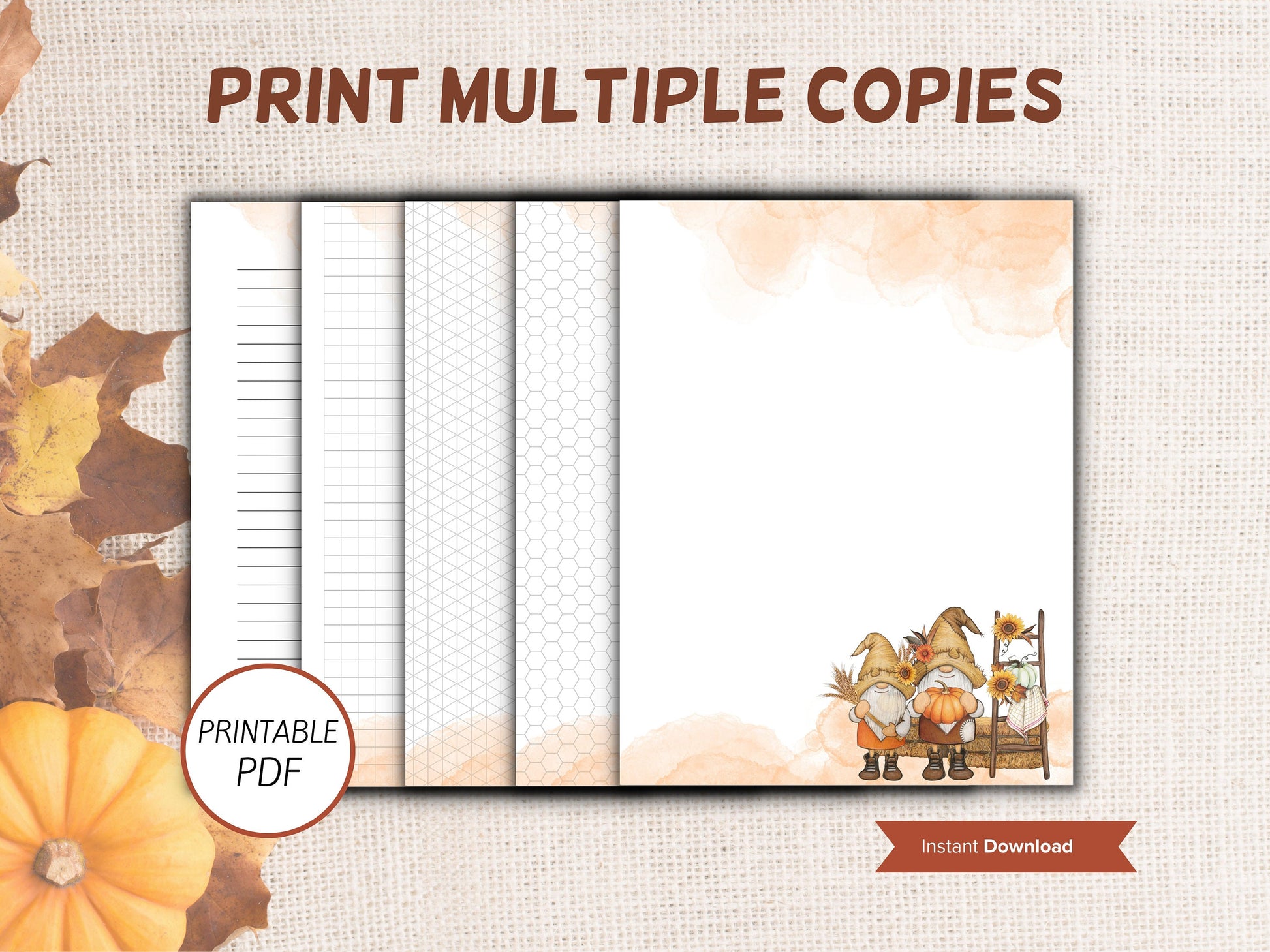 Gnome Thanksgiving cards, autumn gnome stationery, printable fall stationary, fall note card set, realtor thank you printable, letter-Thanksgiving -TheHustlingCatLady-Stationery Sets