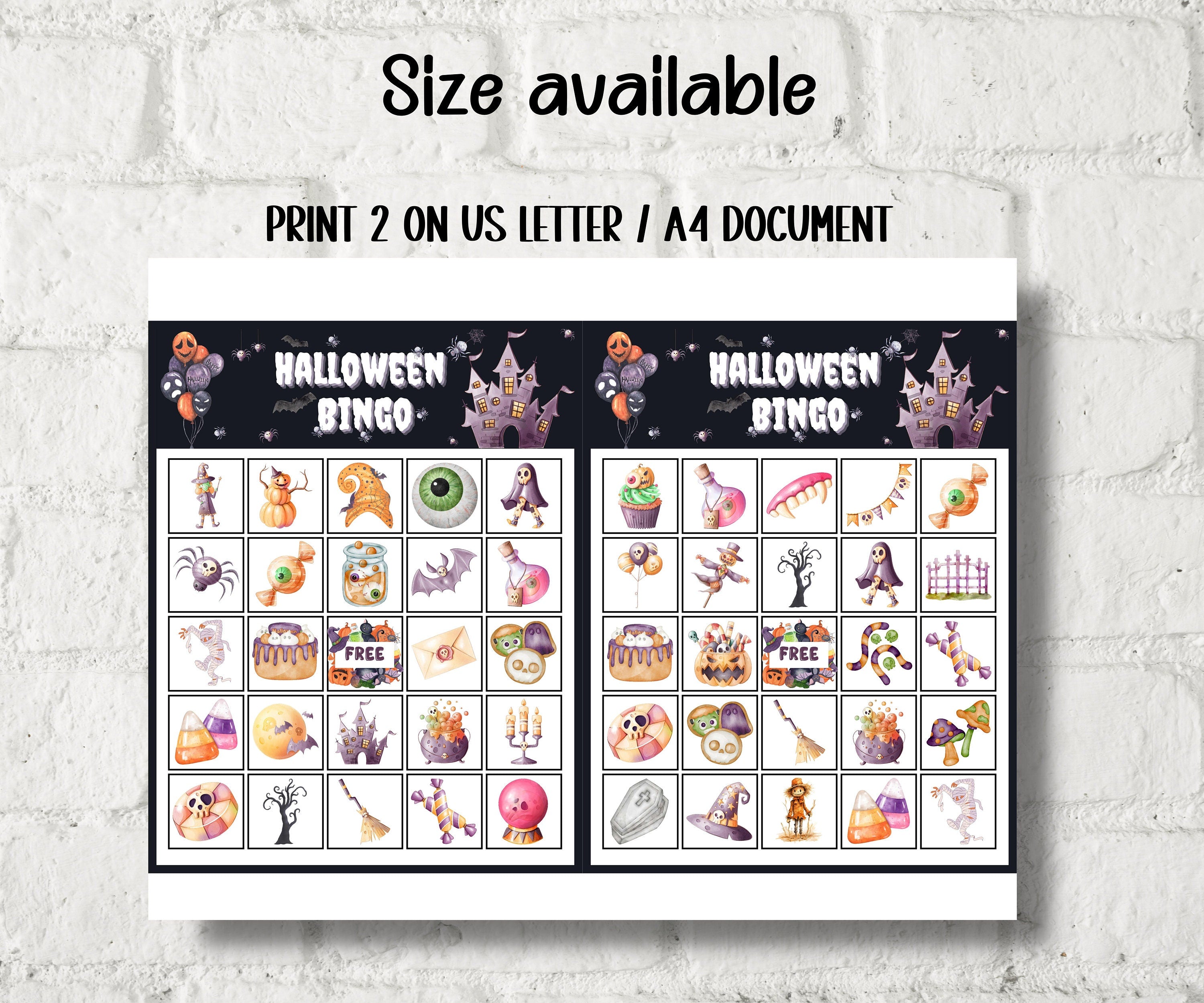 Halloween Bingo | Fun Halloween Games | Halloween Games Printable | Kids Halloween Party Games | Halloween Activity | 2 cards Per Page-Halloween Printables -TheHustlingCatLady-Party Games