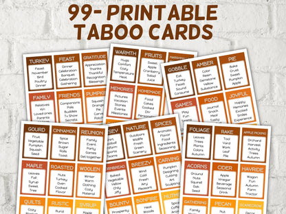 Thanksgiving Taboo game, Fall Autumn words card game, family reunion game night, classroom activities for thanksgiving, school icebreak TH02-Thanksgiving -TheHustlingCatLady-Party Games