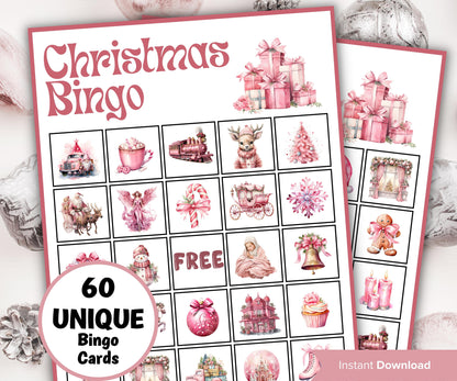 Pink Christmas Bingo, Family Holiday Eve Bingo, Fun christmas games, Coworker Office Xmas, Printable Bingo card, Christmas Activity for kids-Christmas -TheHustlingCatLady-Party Games