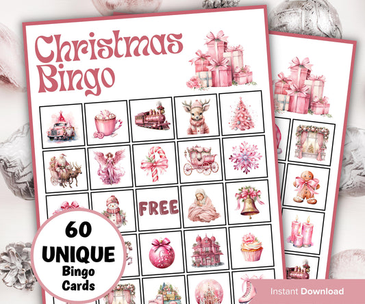 Pink Christmas Bingo, Family Holiday Eve Bingo, Fun christmas games, Coworker Office Xmas, Printable Bingo card, Christmas Activity for kids-Christmas -TheHustlingCatLady-Party Games