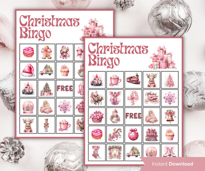 Pink Christmas Bingo, Family Holiday Eve Bingo, Fun christmas games, Coworker Office Xmas, Printable Bingo card, Christmas Activity for kids-Christmas -TheHustlingCatLady-Party Games