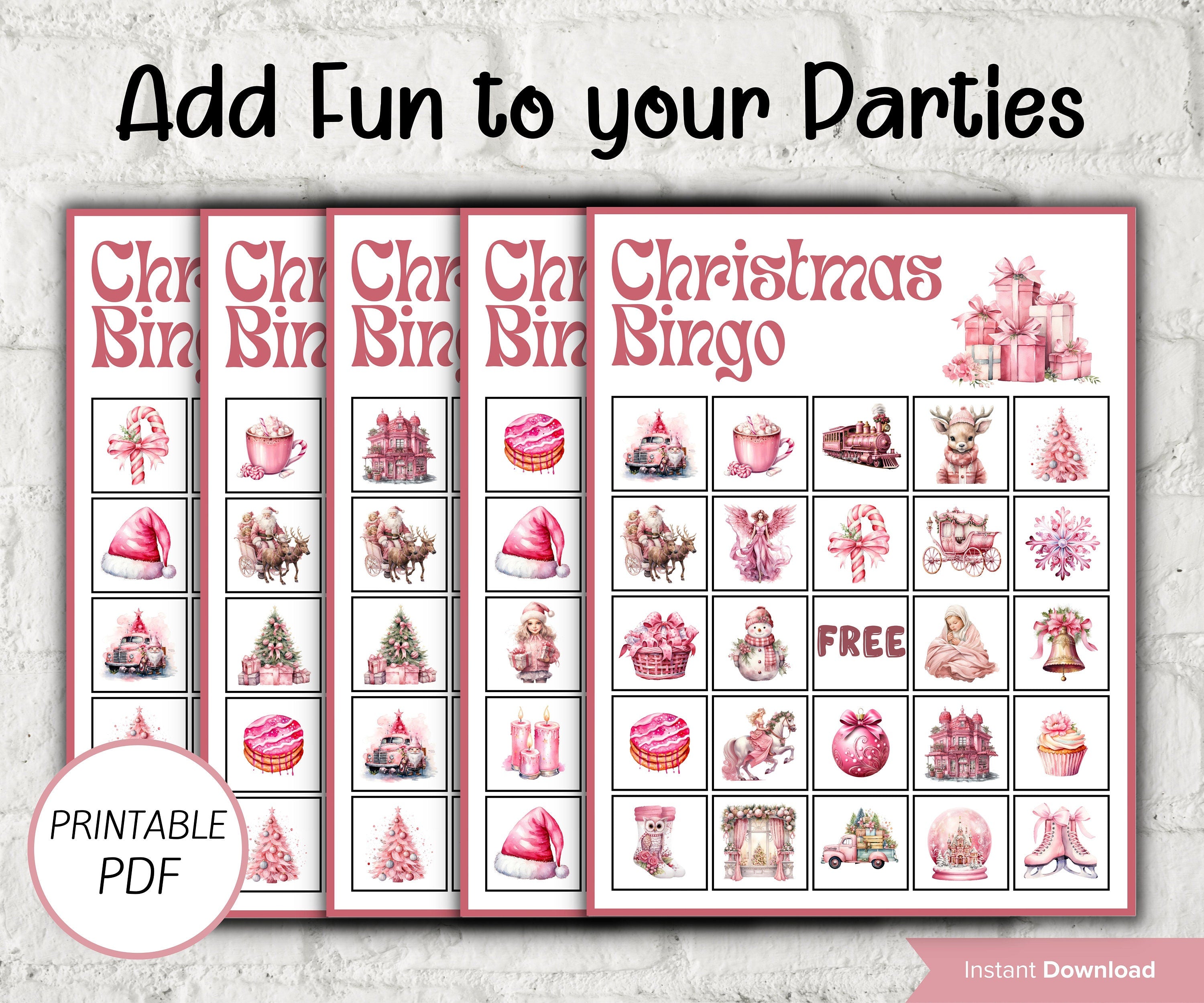 Pink Christmas Party Game | Fun Christmas Games | Christmas Bingo | Christmas Printable Game I Xmas Bingo cards I Office Christmas Party-Christmas -TheHustlingCatLady-Party Games