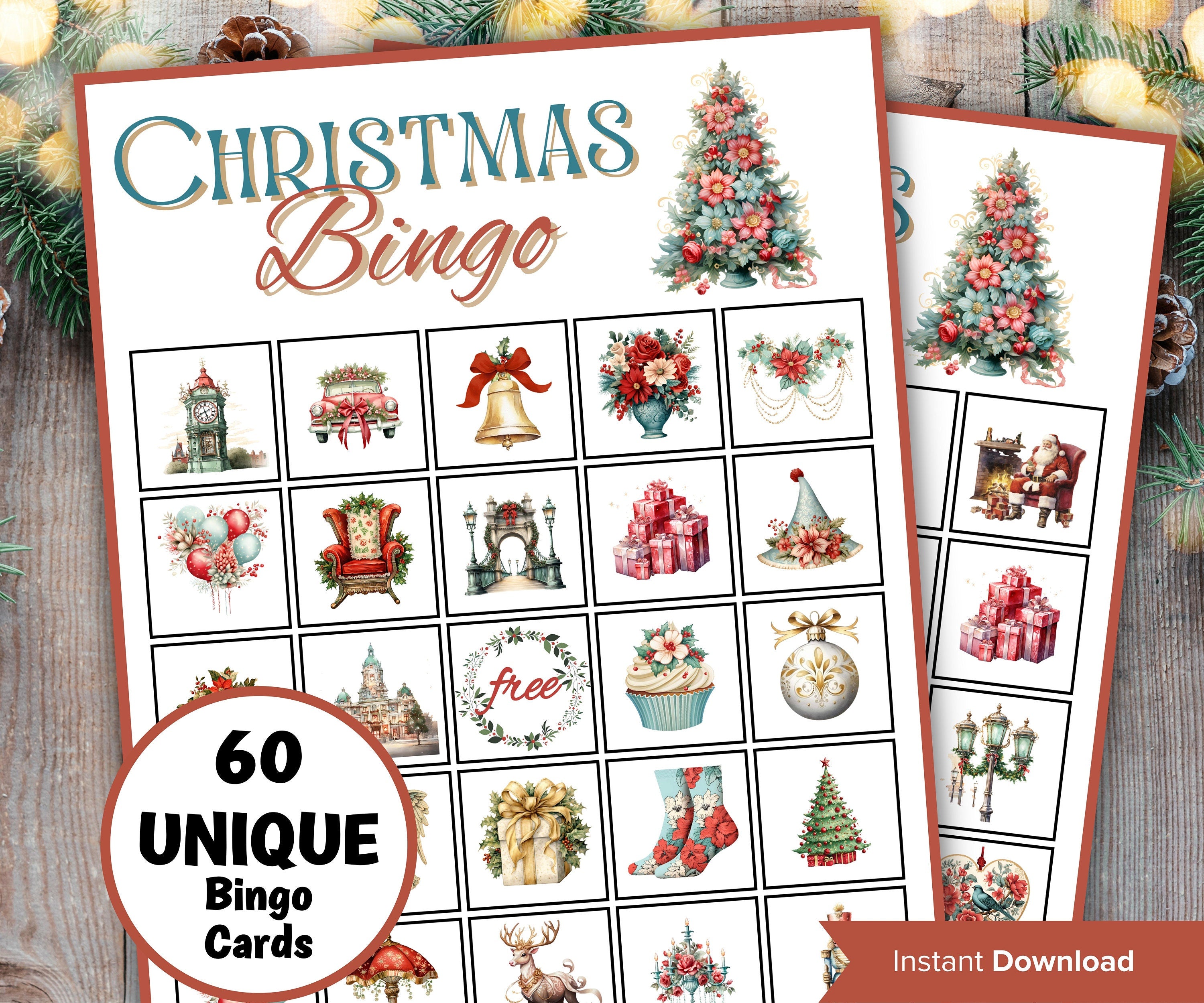 Retro Vintage Christmas Bingo, , Fun christmas activity for kids, Coworker Office Xmas game, Printable Bingo card, Family Holiday Eve Bingo-Christmas -TheHustlingCatLady-Party Games