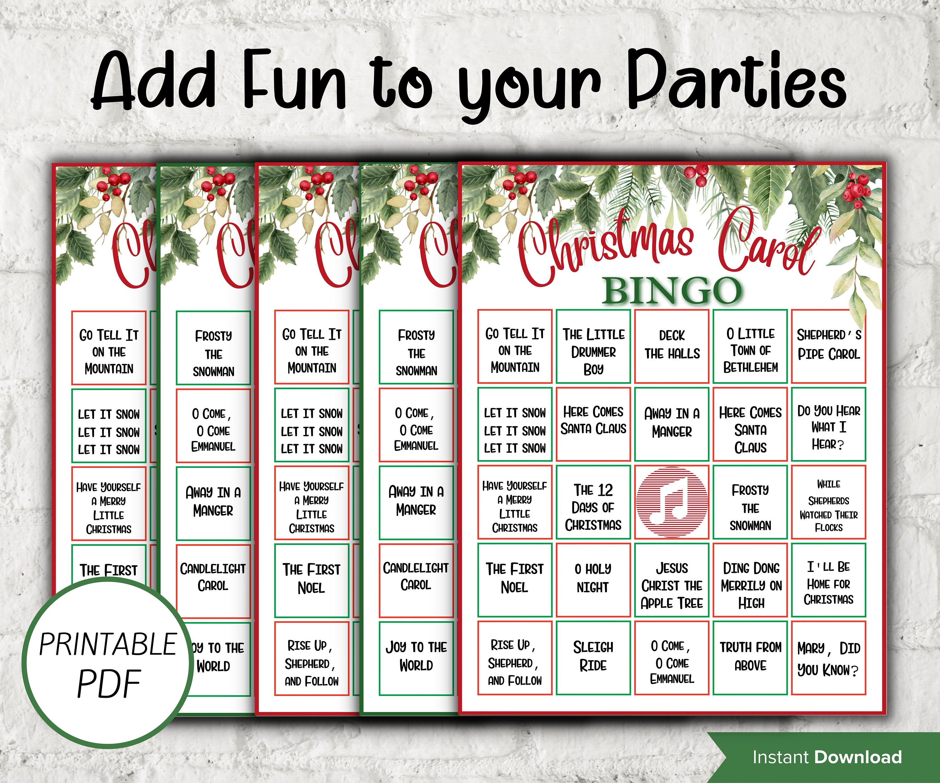 christmas carol bingo - 30 unique cards,, church activity for kids
