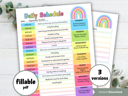 Printable In home Daycare schedule, kids nanny organizer, homeschool preschool planner, kids weekly chore chart, 24 hour daily report