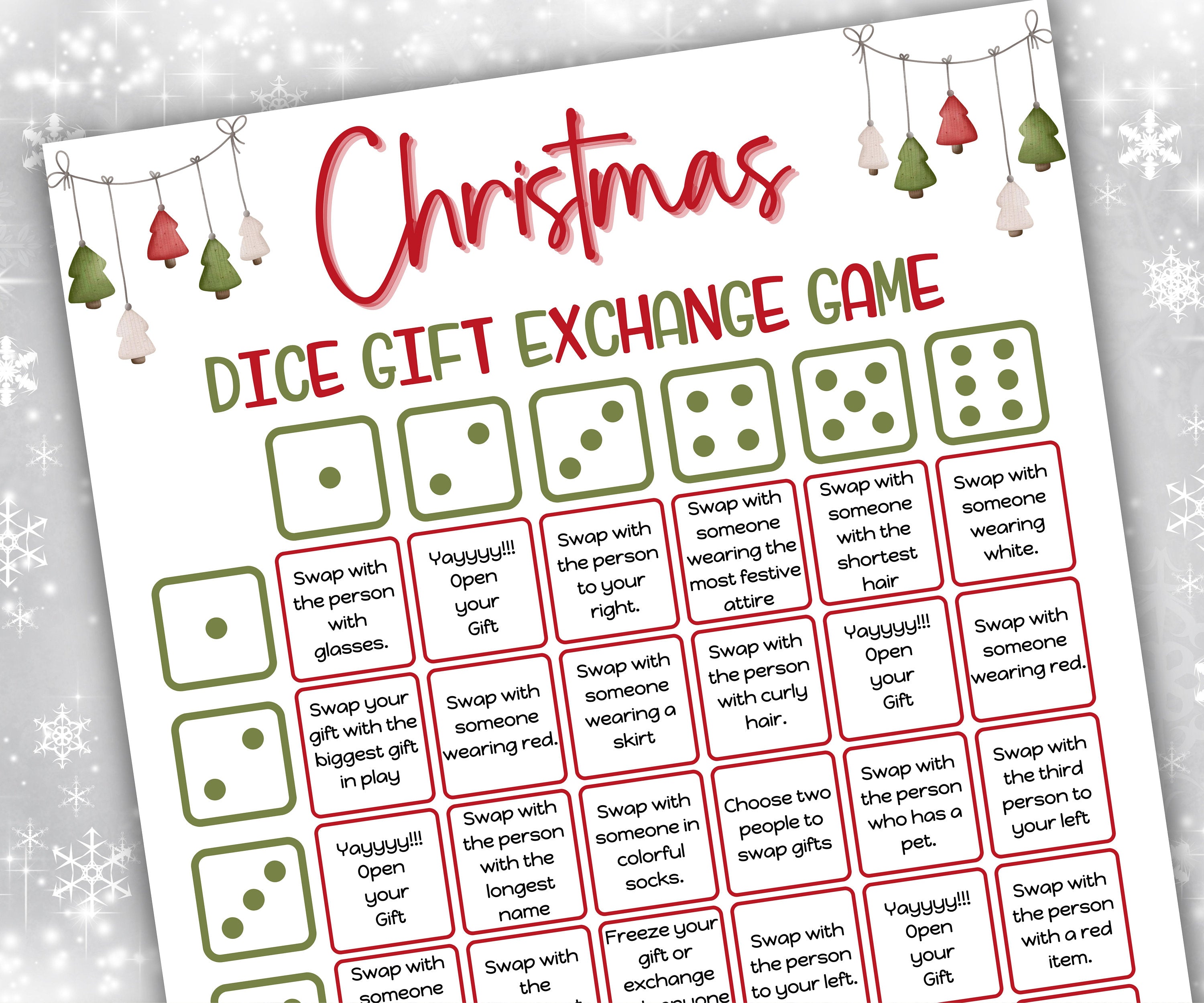 Christmas Gift Exchange dice Game, Printable icebreaker, pass the present game, Prize Gift left right activity, Family Holiday party game-Christmas -TheHustlingCatLady-Party Games