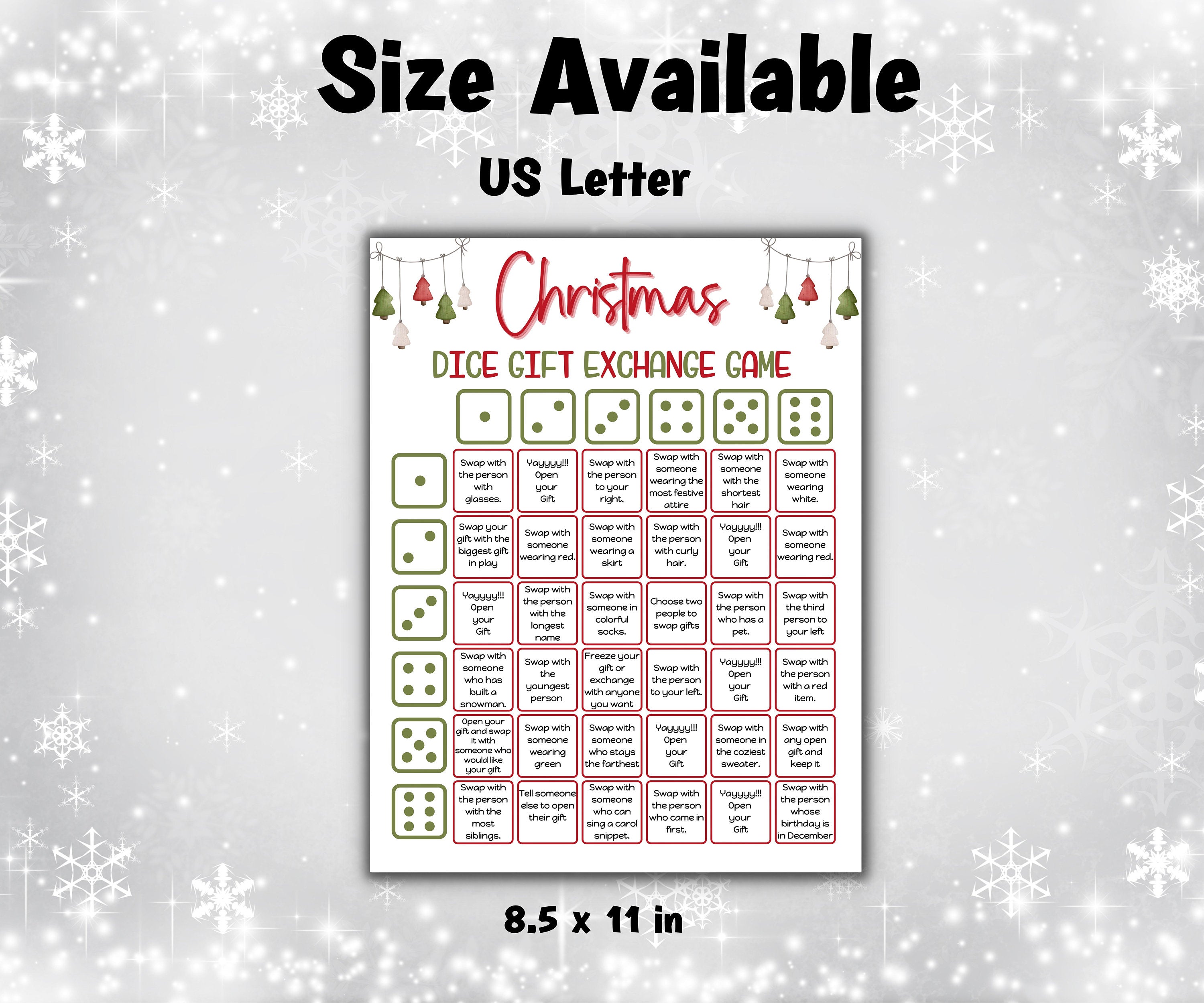 Christmas Gift Exchange dice Game, Printable icebreaker, pass the present game, Prize Gift left right activity, Family Holiday party game-Christmas -TheHustlingCatLady-Party Games