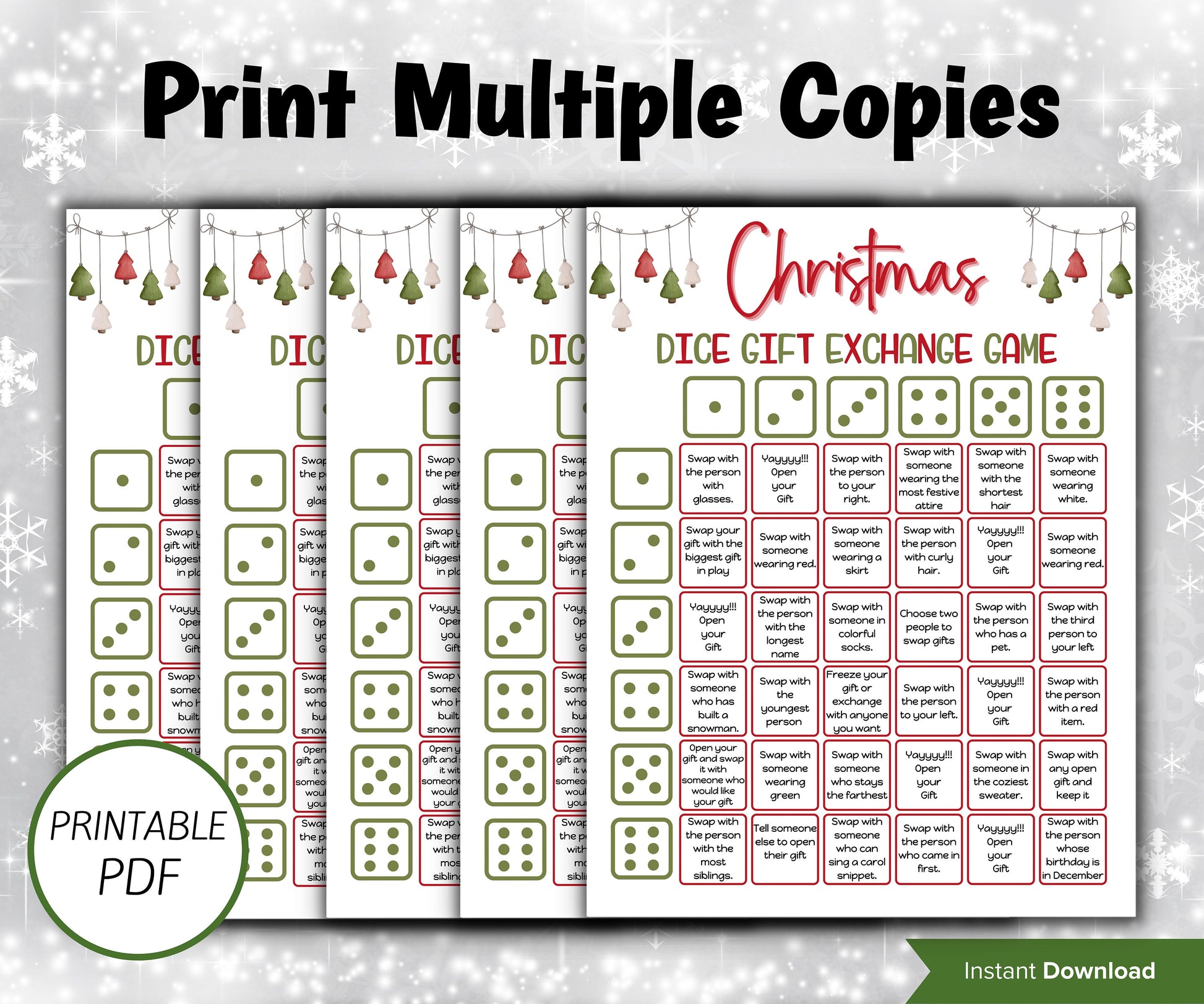 Christmas Gift Exchange dice Game, Printable icebreaker, pass the present game, Prize Gift left right activity, Family Holiday party game-Christmas -TheHustlingCatLady-Party Games