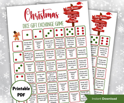 Dice Gift Exchange Christmas Game, holiday gift swap activity, printable office icebreaker game, pass or swap the present game, party night-Christmas -TheHustlingCatLady-Party Games