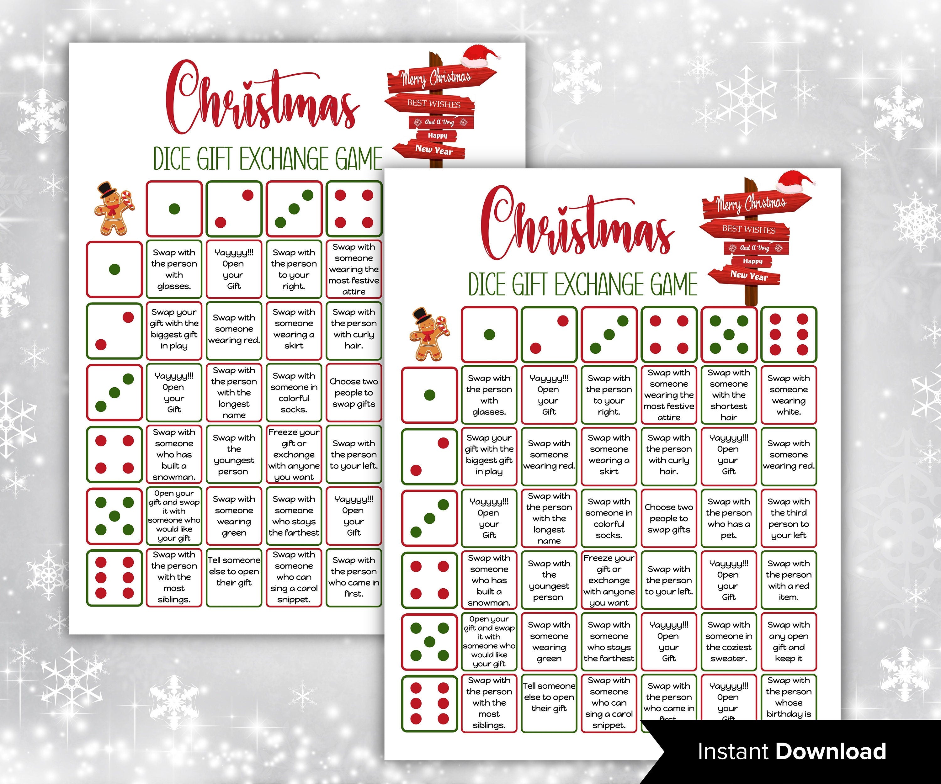 Dice Gift Exchange Christmas Game, holiday gift swap activity, printable office icebreaker game, pass or swap the present game, party night-Christmas -TheHustlingCatLady-Party Games