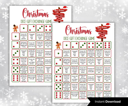 Dice Gift Exchange Christmas Game, holiday gift swap activity, printable office icebreaker game, pass or swap the present game, party night-Christmas -TheHustlingCatLady-Party Games