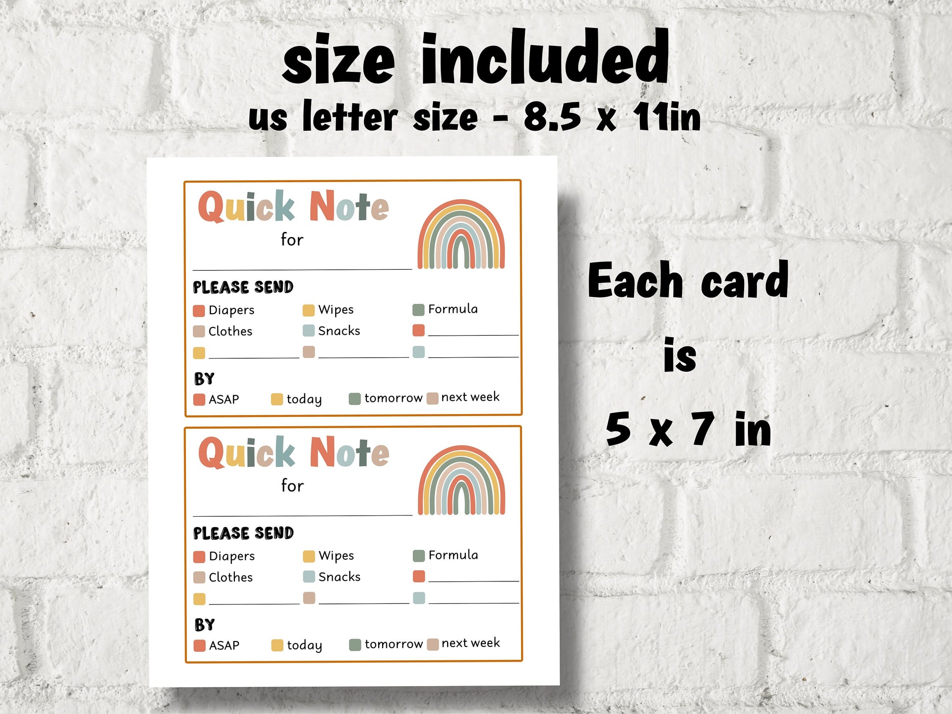 Editable daycare quick note, Boho Rainbow Daycare Card, Communication Card, Daycare Mail, From Day Care, school pickup note, daycare folder