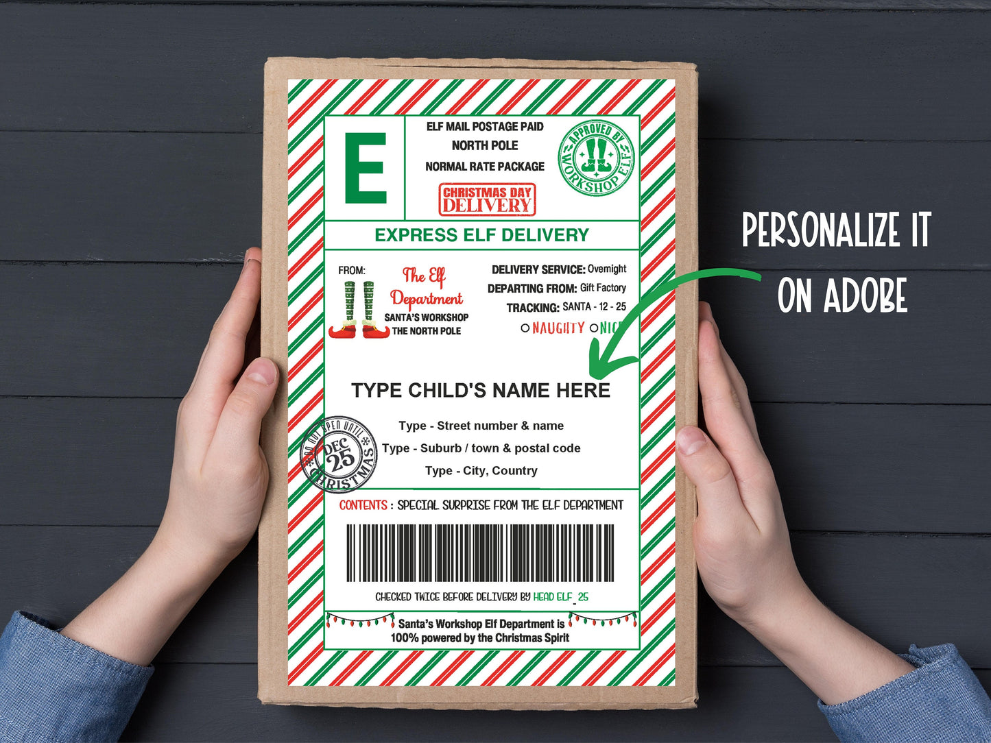 Christmas Gift Labels | Editable Elf Shipping Label Template 5.5X8.5 | Elf Mail | Elf Mischief | Sleigh Mail Label | Elf Arrival I editable-Christmas -TheHustlingCatLady-Stickers, Labels & Tags