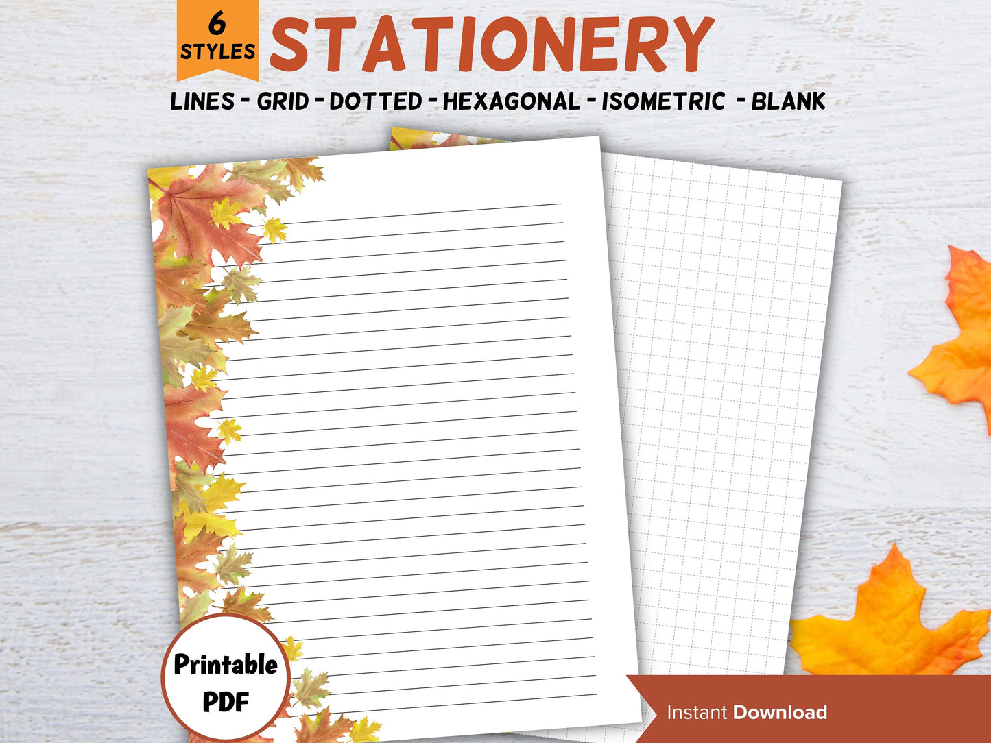 Fall autumn stationery, printable holiday stationary, realtor letter writing pad, personalized stationary, lined & unlined, student journal-Thanksgiving -TheHustlingCatLady-Stationery Sets