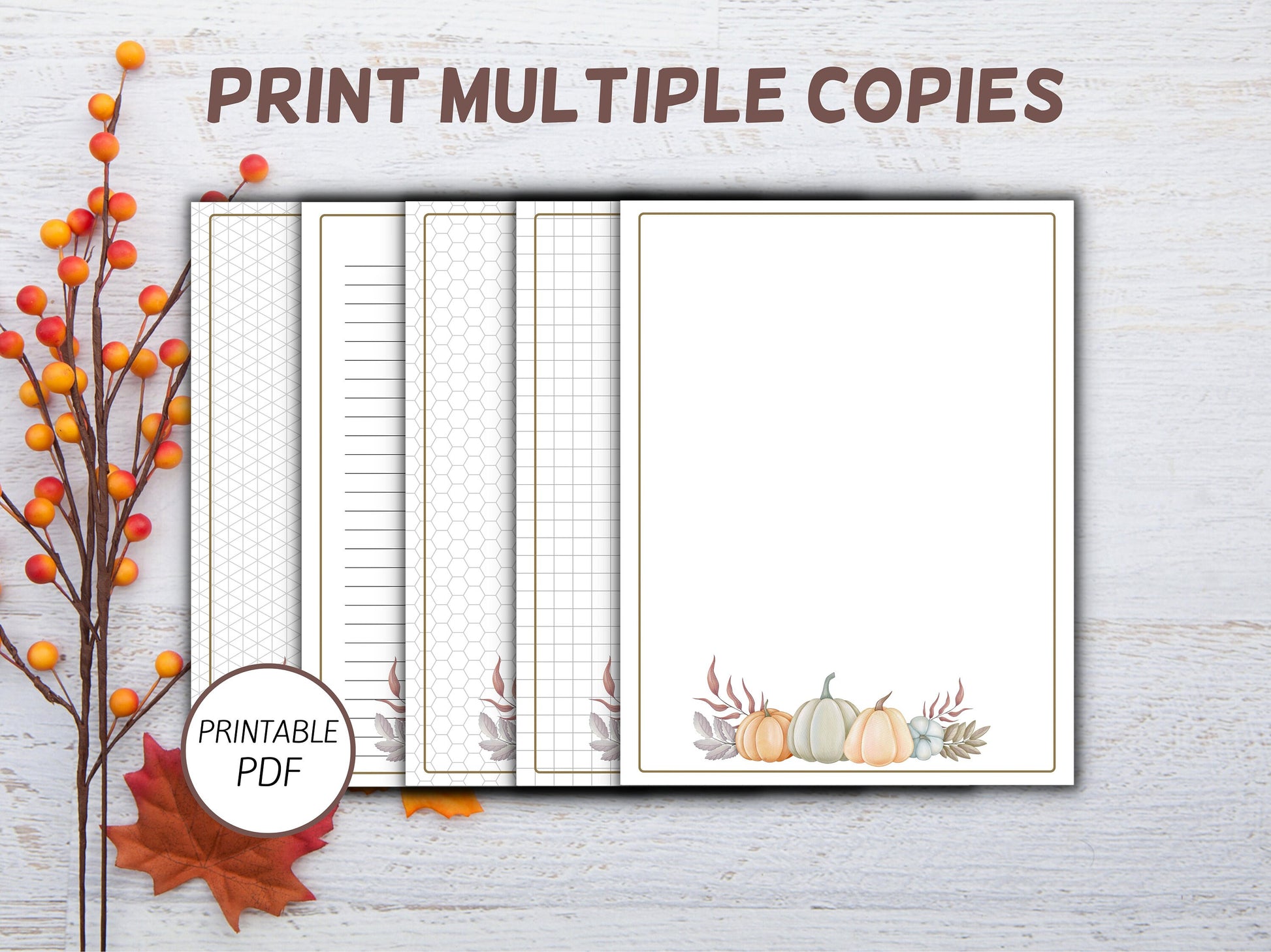 Printable Autumn Stationery, Letter writing paper, fall stationary note card set, Pumpkin letters, realtor thank you cards, gratitude letter-Thanksgiving -TheHustlingCatLady-Stationery Sets