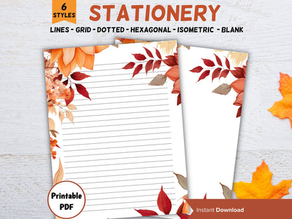 Printable Fall leaves Stationery, Letter writing paper, fall stationary, realtor notes, Pumpkin letters, thank you cards, personalized-Thanksgiving -TheHustlingCatLady-Stationery Sets