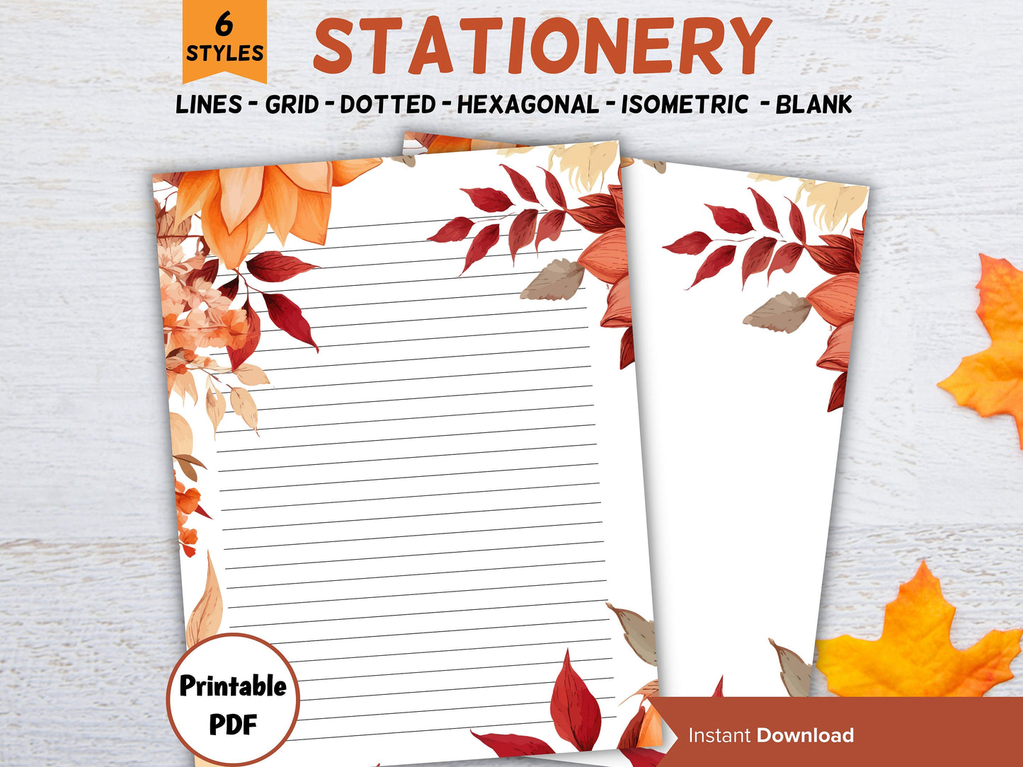 Printable Fall leaves Stationery, Letter writing paper, fall stationary, realtor notes, Pumpkin letters, thank you cards, personalized-Thanksgiving -TheHustlingCatLady-Stationery Sets