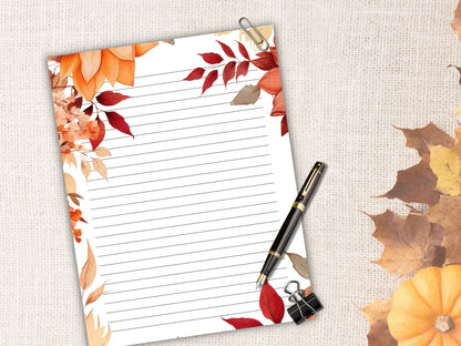 Printable Fall leaves Stationery, Letter writing paper, fall stationary, realtor notes, Pumpkin letters, thank you cards, personalized-Thanksgiving -TheHustlingCatLady-Stationery Sets