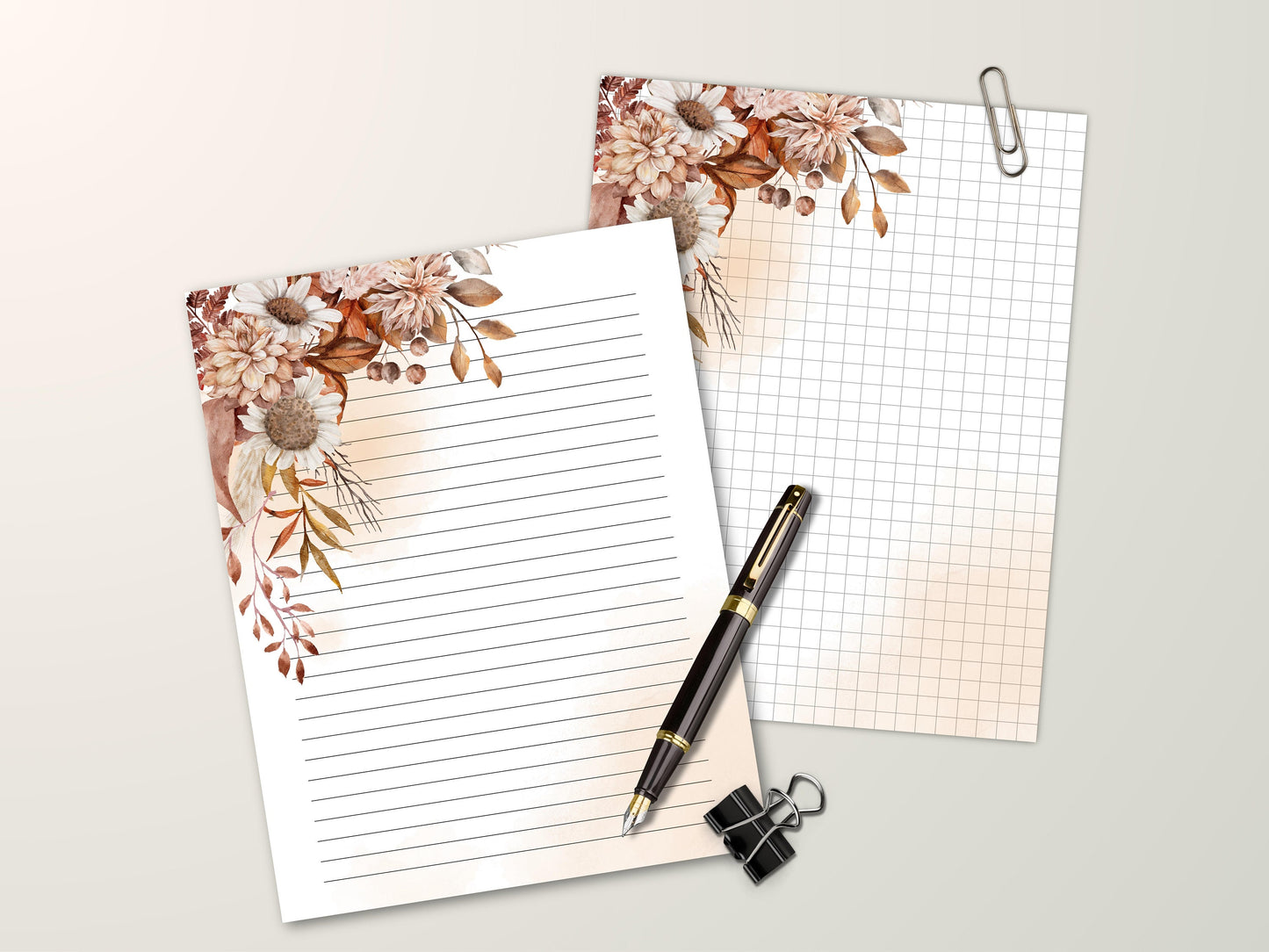 Floral personalized stationery, holiday letter pad, lined unlined and blank stationary set, thanksgiving gratitude letter, give thanks note-Thanksgiving -TheHustlingCatLady-Stationery Sets