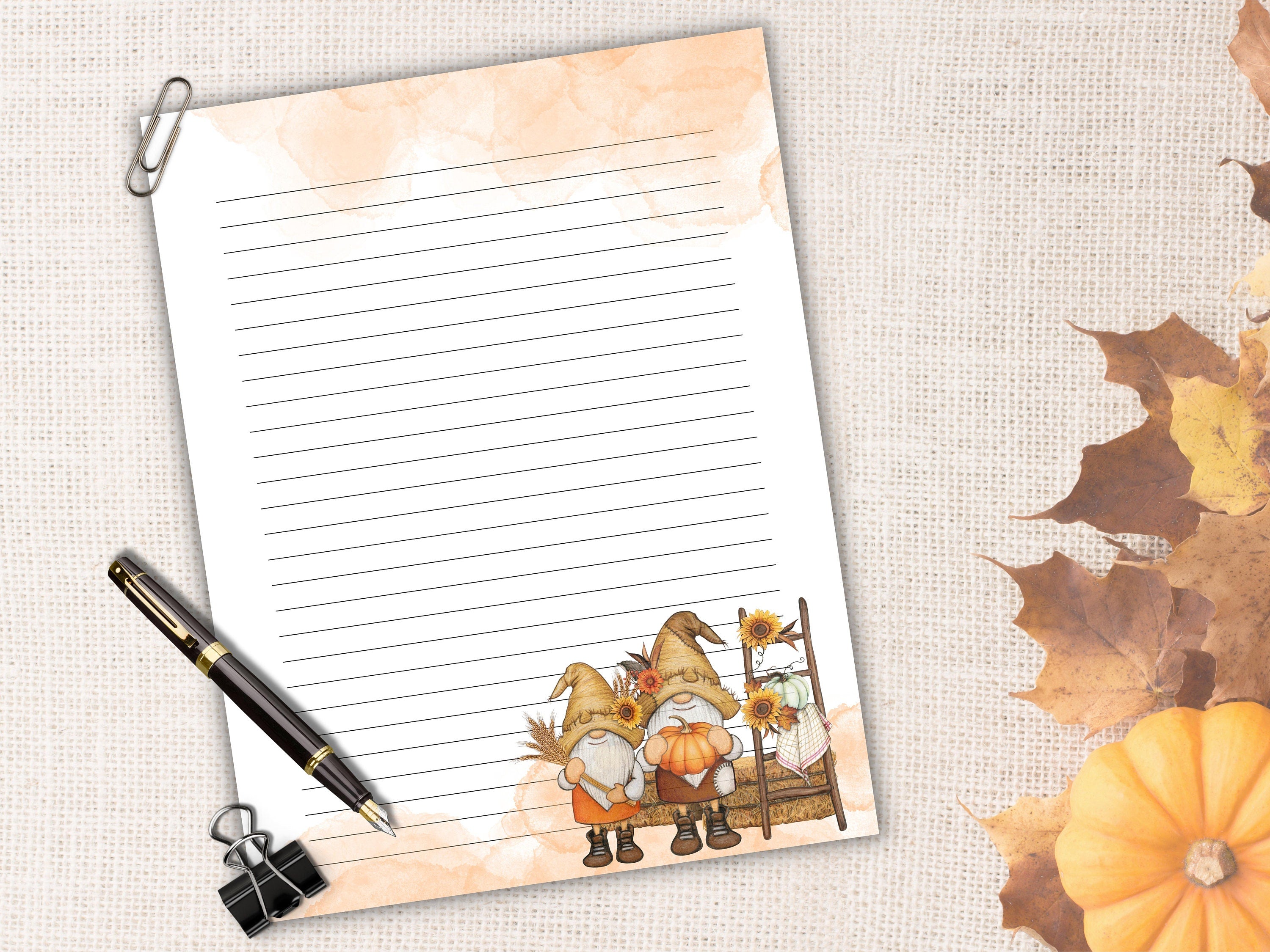 Gnome Thanksgiving cards, autumn gnome stationery, printable fall stationary, fall note card set, realtor thank you printable, letter-Thanksgiving -TheHustlingCatLady-Stationery Sets