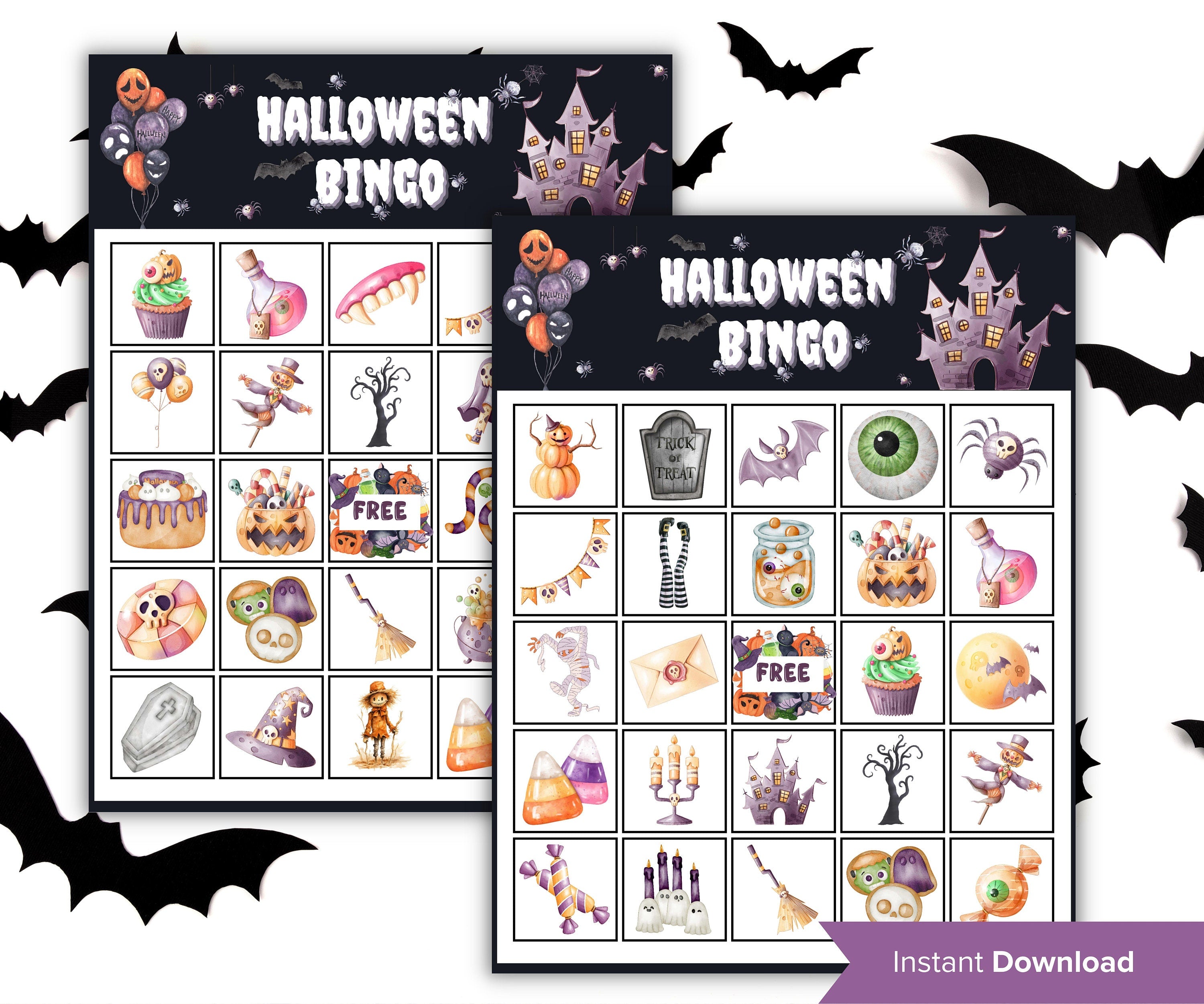 Halloween Bingo | Fun Halloween Games | Halloween Games Printable | Kids Halloween Party Games | Halloween Activity | 2 cards Per Page-Halloween Printables -TheHustlingCatLady-Party Games