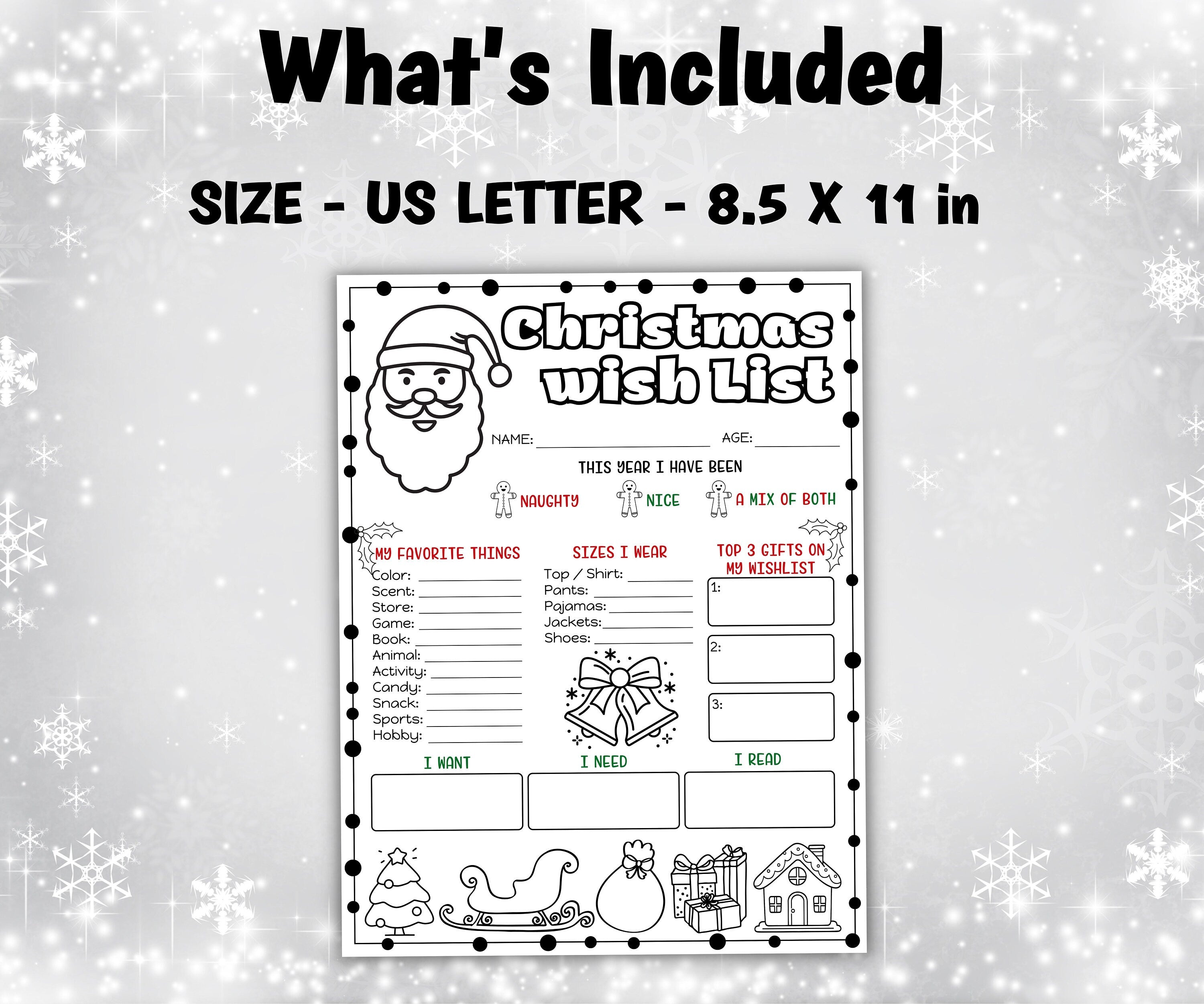 Printable Letter To Santa | Letter To Santa Claus | Letter To Santa Coloring Page | Christmas Santa Letter | Printable Template-Christmas -TheHustlingCatLady-Stickers, Labels & Tags