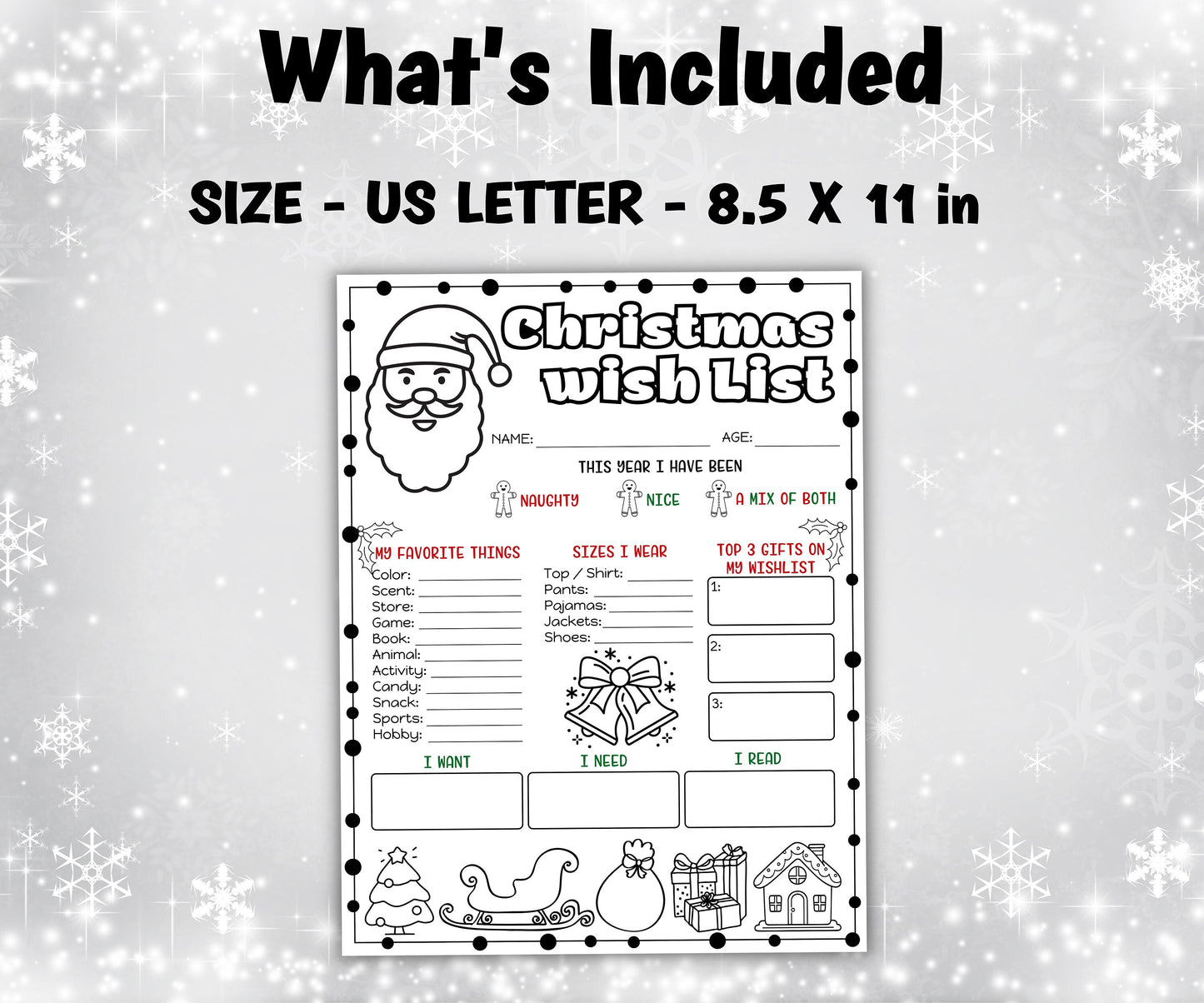 Printable Letter To Santa | Letter To Santa Claus | Letter To Santa Coloring Page | Christmas Santa Letter | Printable Template-Christmas -TheHustlingCatLady-Stickers, Labels & Tags