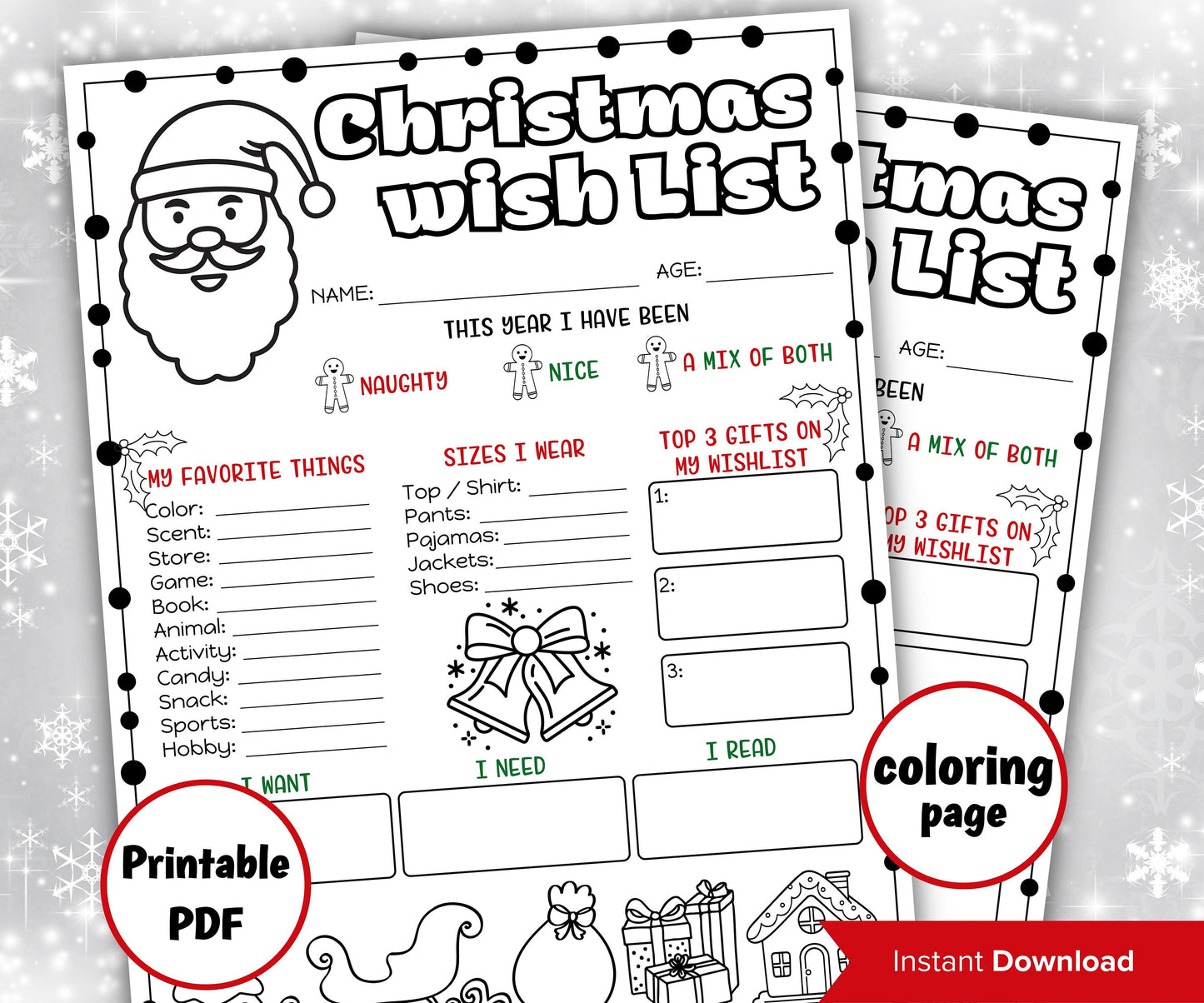 Printable Letter To Santa | Letter To Santa Claus | Letter To Santa Coloring Page | Christmas Santa Letter | Printable Template-Christmas -TheHustlingCatLady-Stickers, Labels & Tags