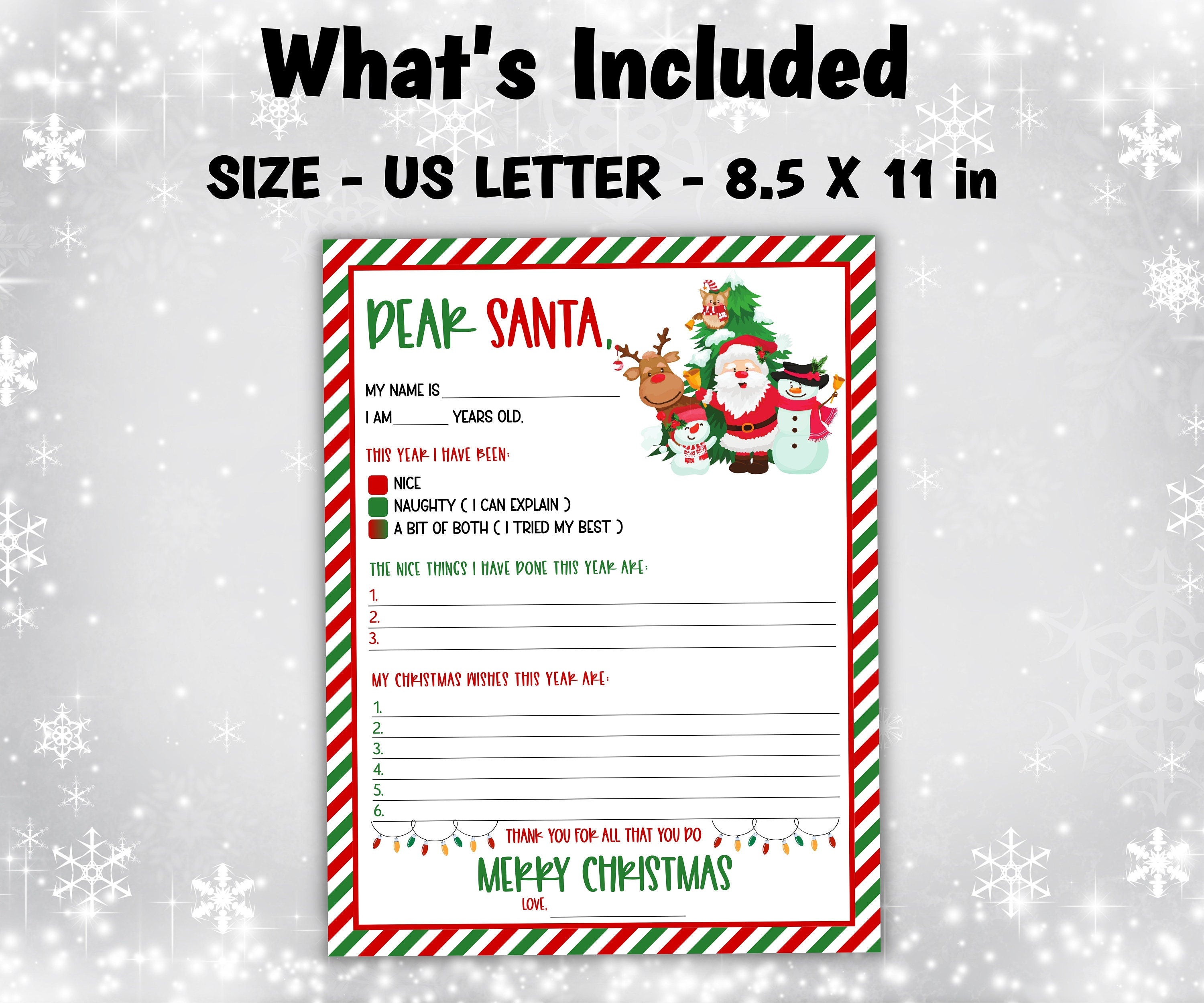 Printable Letter To Santa | Christmas Kids Santa Letter | handwritten wish list I North pole letter template I easy to print letter I list-Christmas -TheHustlingCatLady-Stickers, Labels & Tags