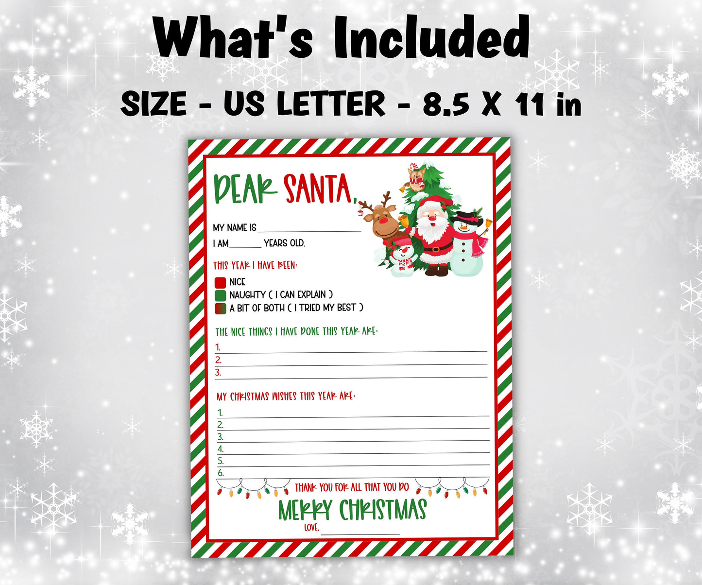 Printable Letter To Santa | Christmas Kids Santa Letter | handwritten wish list I North pole letter template I easy to print letter I list-Christmas -TheHustlingCatLady-Stickers, Labels & Tags