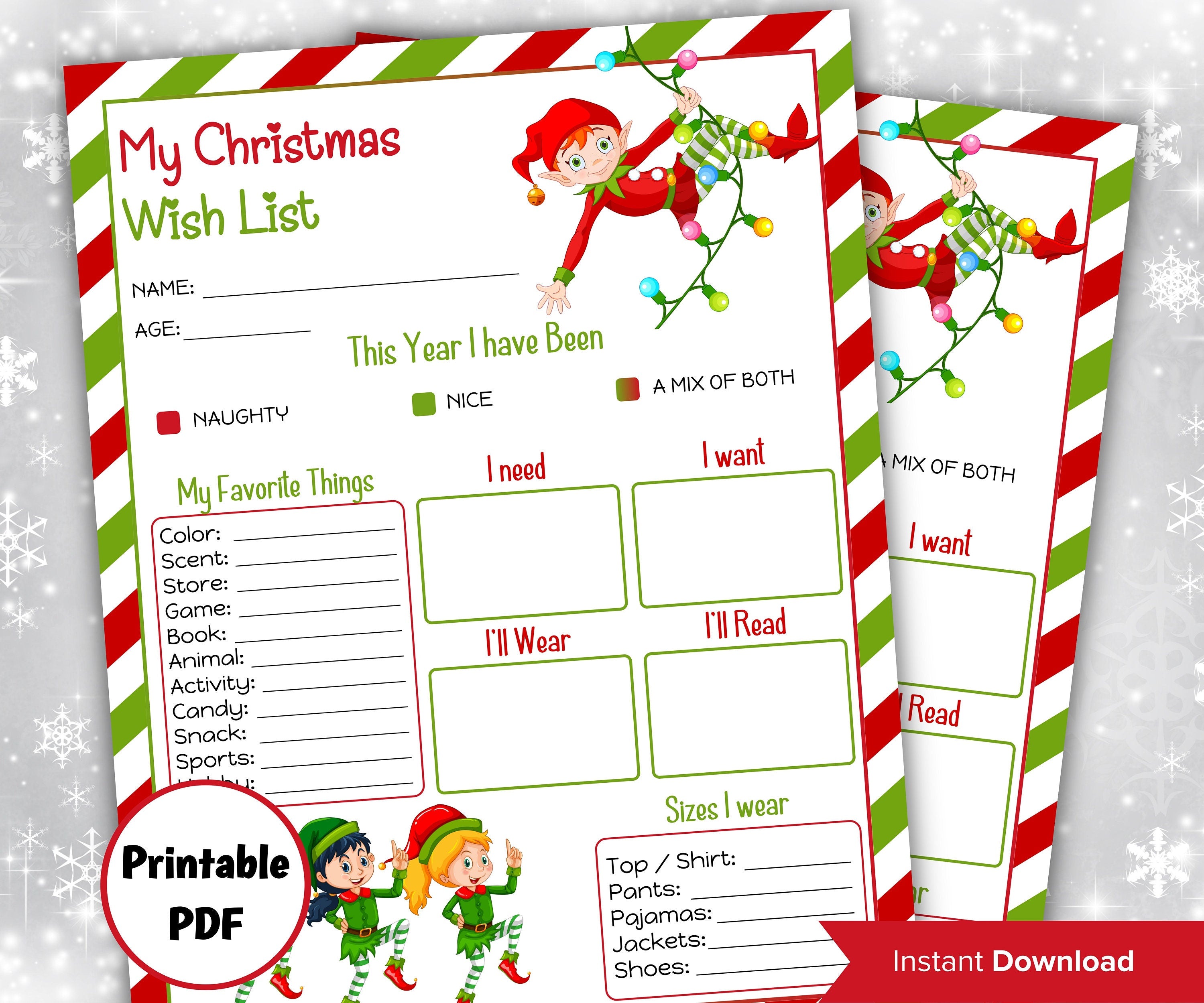 Handwritten wish list I Printable Letter To Santa | Christmas Kids Santa Letter I North pole letter template I easy to print letter I list-Christmas -TheHustlingCatLady-Stickers, Labels & Tags