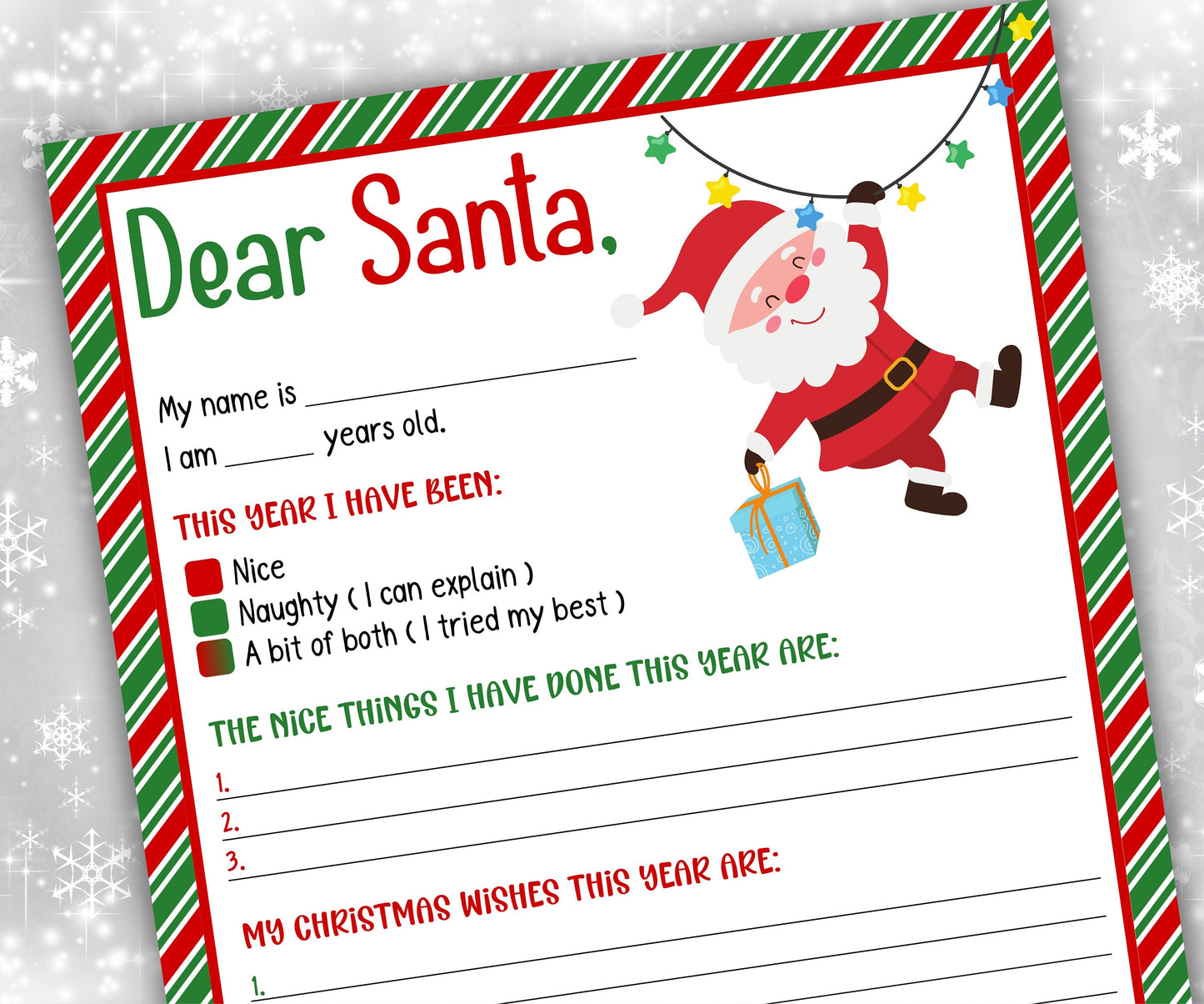 Christmas Kids Santa Letter I Handwritten wish list I Printable Letter To Santa | North pole letter template I easy to print letter I list-Christmas -TheHustlingCatLady-Stickers, Labels & Tags