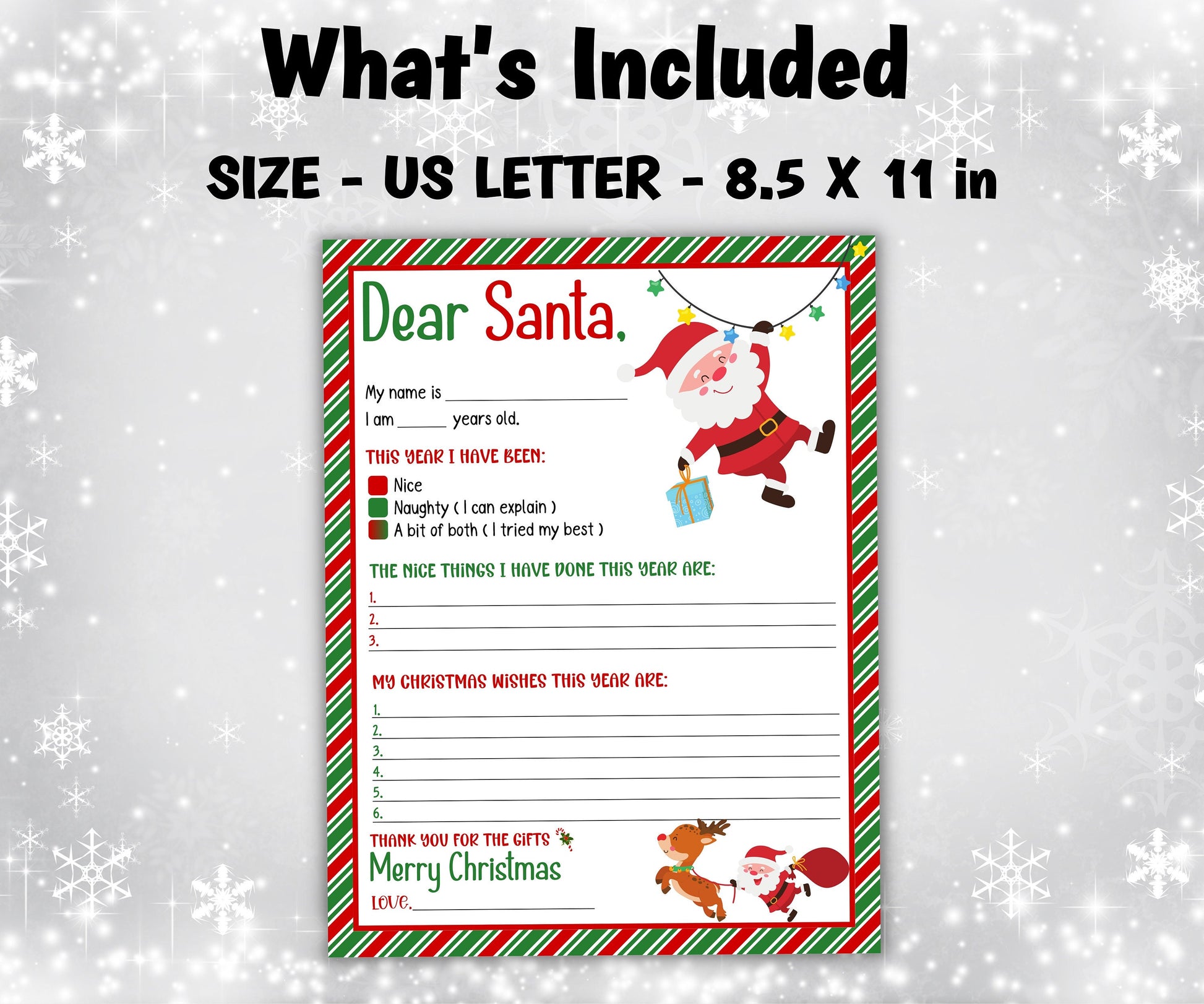 Christmas Kids Santa Letter I Handwritten wish list I Printable Letter To Santa | North pole letter template I easy to print letter I list-Christmas -TheHustlingCatLady-Stickers, Labels & Tags