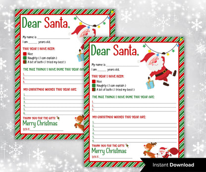 Christmas Kids Santa Letter I Handwritten wish list I Printable Letter To Santa | North pole letter template I easy to print letter I list-Christmas -TheHustlingCatLady-Stickers, Labels & Tags