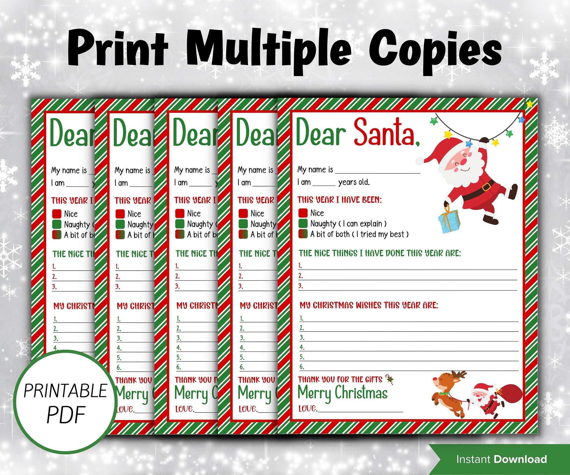 Christmas Kids Santa Letter I Handwritten wish list I Printable Letter To Santa | North pole letter template I easy to print letter I list-Christmas -TheHustlingCatLady-Stickers, Labels & Tags