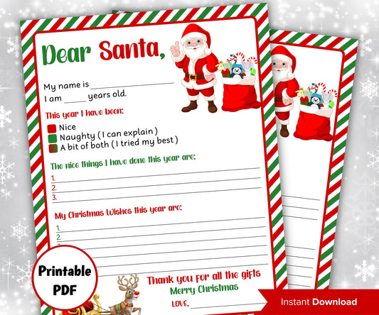 Christmas Kids Santa Letter I Handwritten wish list I Printable Letter To Santa | North pole letter template I easy to print letter I list-Christmas -TheHustlingCatLady-Stickers, Labels & Tags