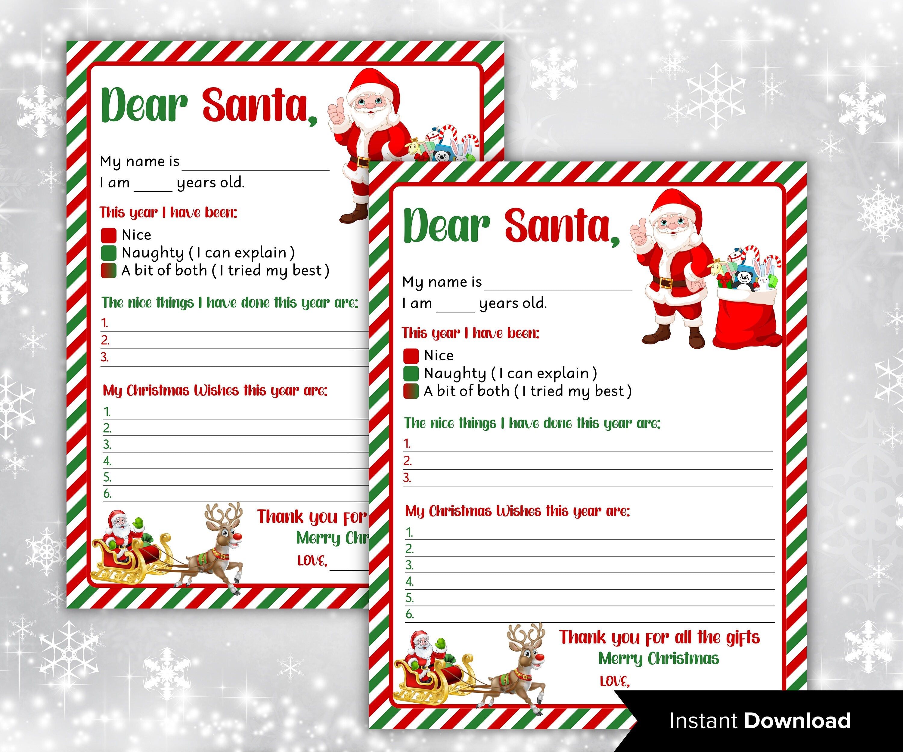 Christmas Kids Santa Letter I Handwritten wish list I Printable Letter To Santa | North pole letter template I easy to print letter I list-Christmas -TheHustlingCatLady-Stickers, Labels & Tags