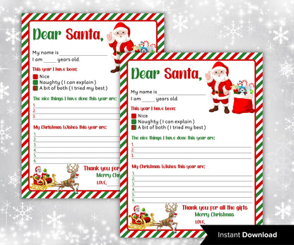 Christmas Kids Santa Letter I Handwritten wish list I Printable Letter To Santa | North pole letter template I easy to print letter I list-Christmas -TheHustlingCatLady-Stickers, Labels & Tags