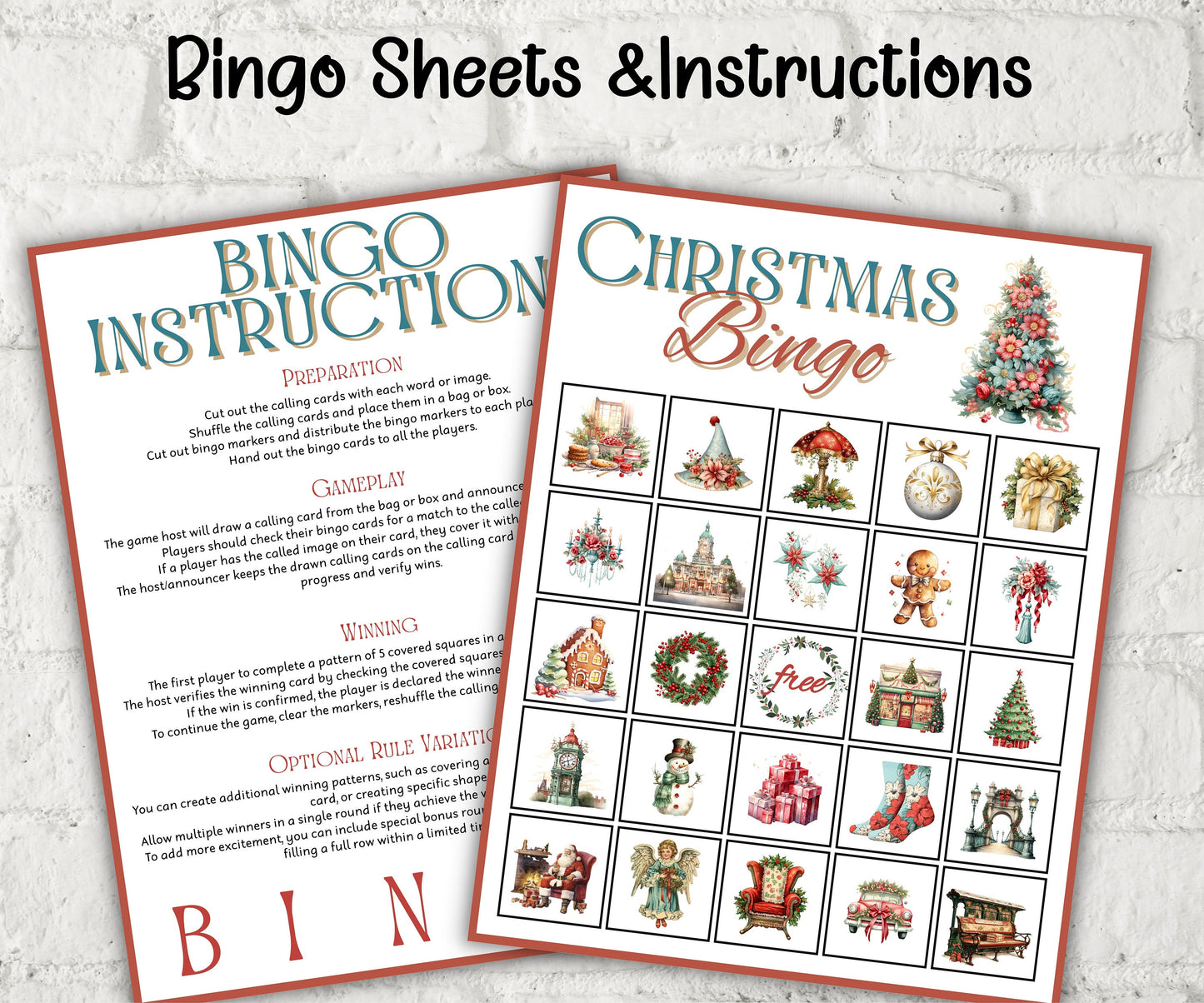 Retro Vintage Christmas Bingo, , Fun christmas activity for kids, Coworker Office Xmas game, Printable Bingo card, Family Holiday Eve Bingo-Christmas -TheHustlingCatLady-Party Games