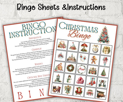 Retro Vintage Christmas Bingo, , Fun christmas activity for kids, Coworker Office Xmas game, Printable Bingo card, Family Holiday Eve Bingo-Christmas -TheHustlingCatLady-Party Games