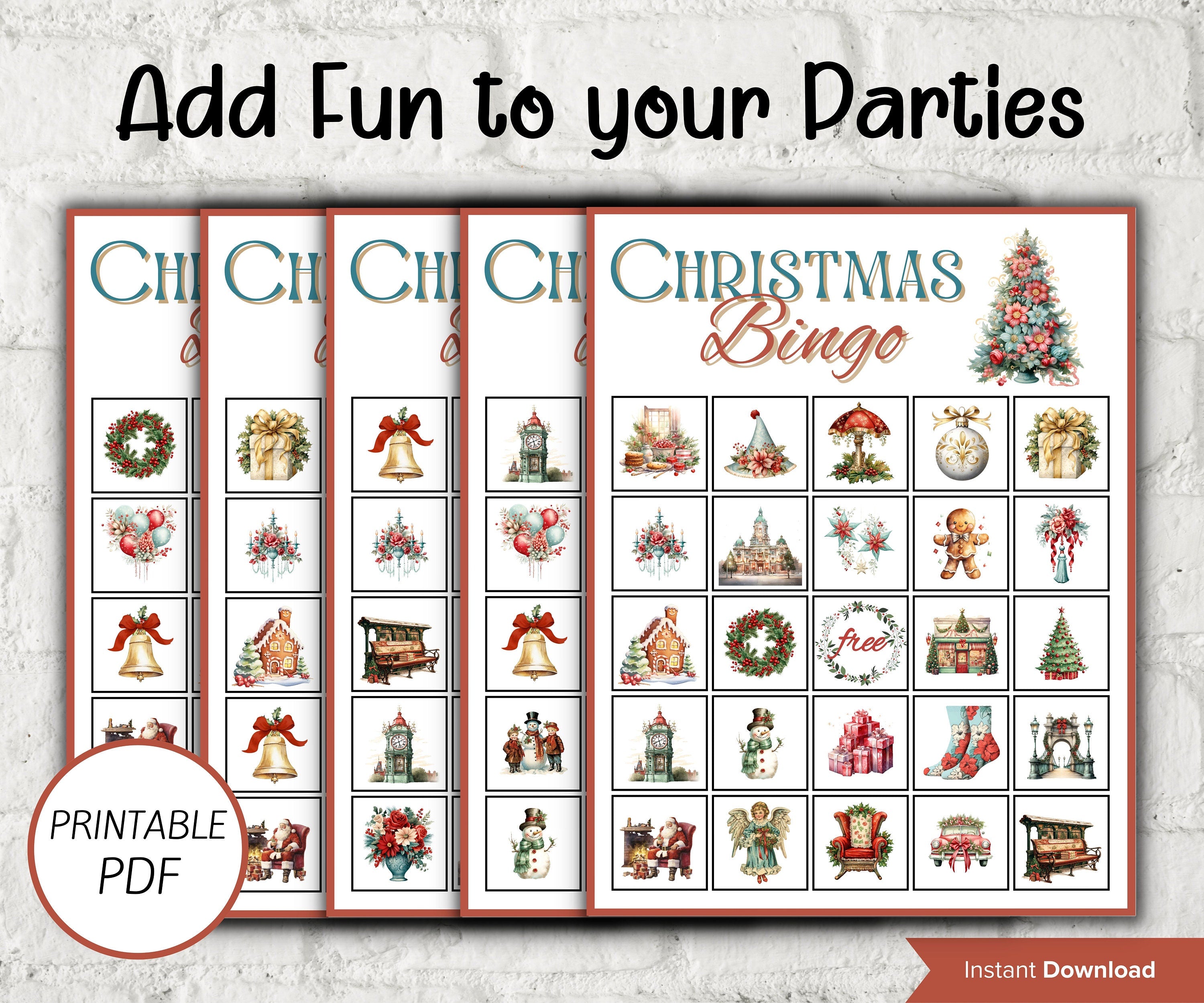 Retro Vintage Christmas Bingo, , Fun christmas activity for kids, Coworker Office Xmas game, Printable Bingo card, Family Holiday Eve Bingo-Christmas -TheHustlingCatLady-Party Games