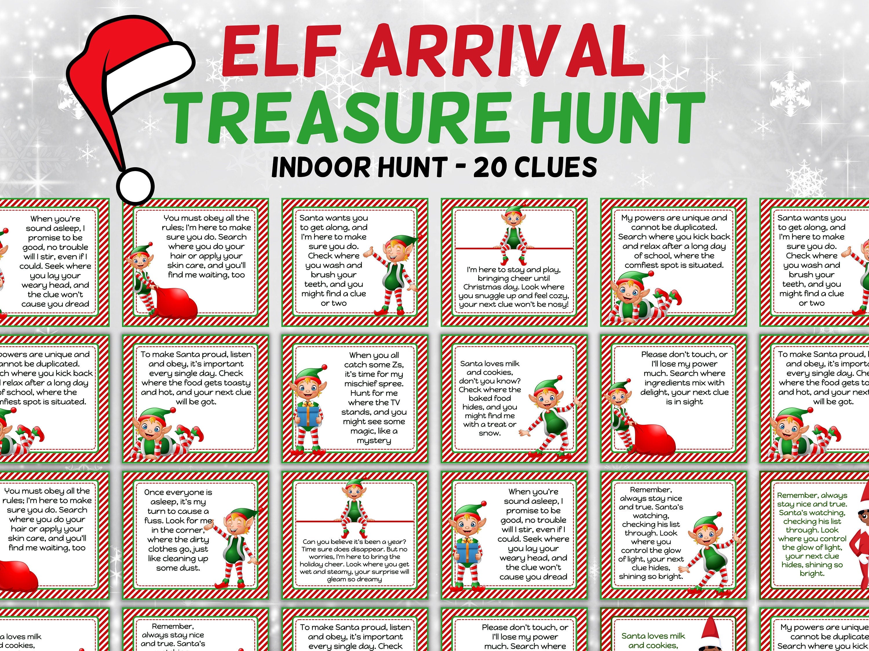 Elf Arrival Indoor Scavenger Hunt 20 Clues Elf Props Printable Elf