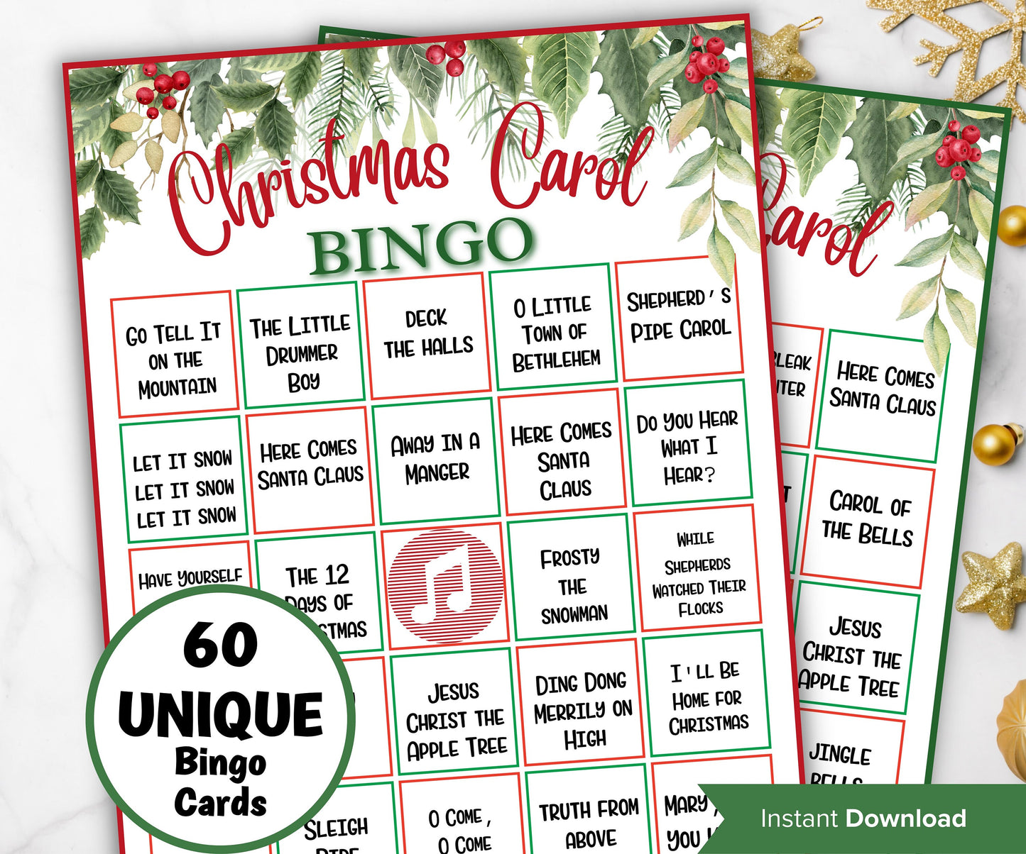 Christmas Carol Bingo, Church activity for kids, teens and adults, Holiday Hits Xmas Bingo game card, Pop Music Evening Bingo-Christmas -TheHustlingCatLady-Party Games