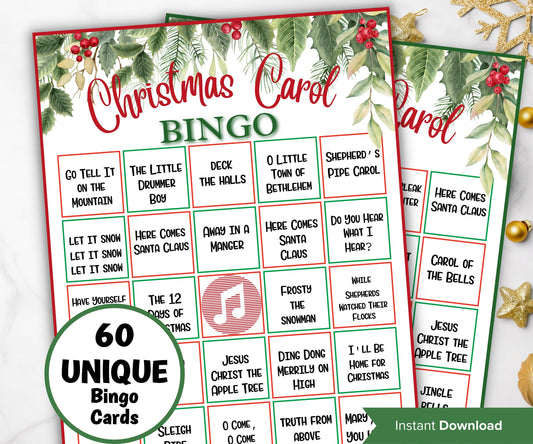 Christmas Carol Bingo, Church activity for kids, teens and adults, Holiday Hits Xmas Bingo game card, Pop Music Evening Bingo-Christmas -TheHustlingCatLady-Party Games