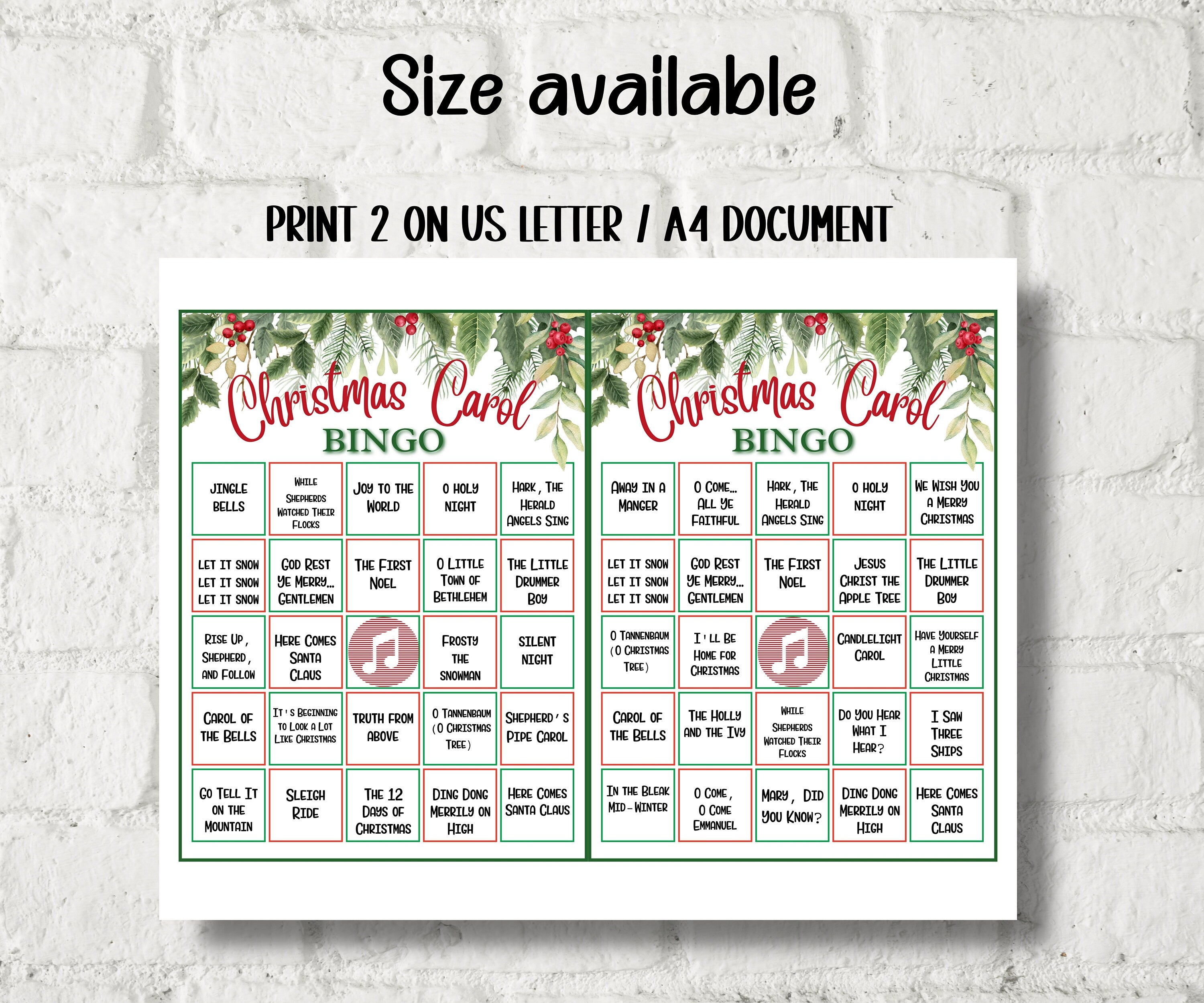 Christmas Carol Bingo, Church activity for kids, teens and adults, Holiday Hits Xmas Bingo game card, Pop Music Evening Bingo-Christmas -TheHustlingCatLady-Party Games