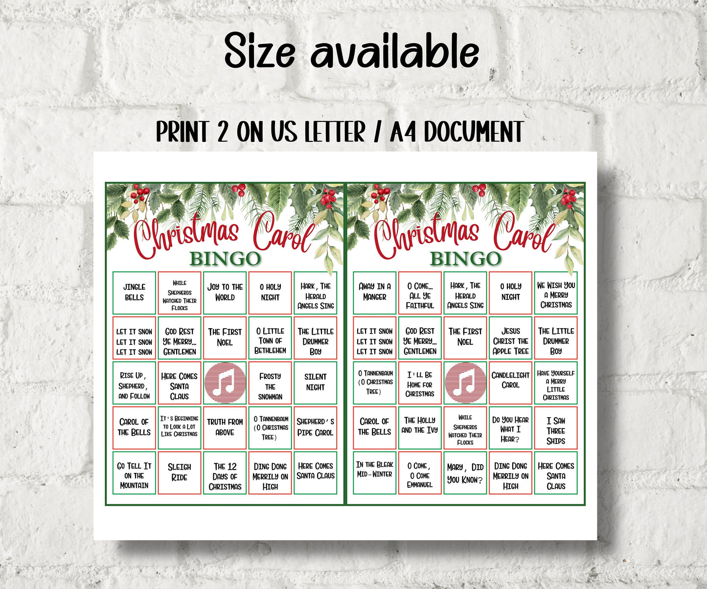 Christmas Carol Bingo, Church activity for kids, teens and adults, Holiday Hits Xmas Bingo game card, Pop Music Evening Bingo-Christmas -TheHustlingCatLady-Party Games