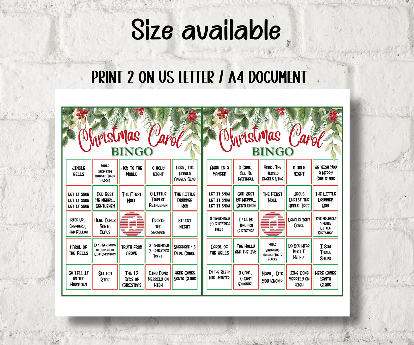 Printable Games | Family Games | Christmas Printable | Christmas Party Game | Bingo Games | Christmas Carol Music Pop Music Evening Bingo-Christmas -TheHustlingCatLady-Party Games