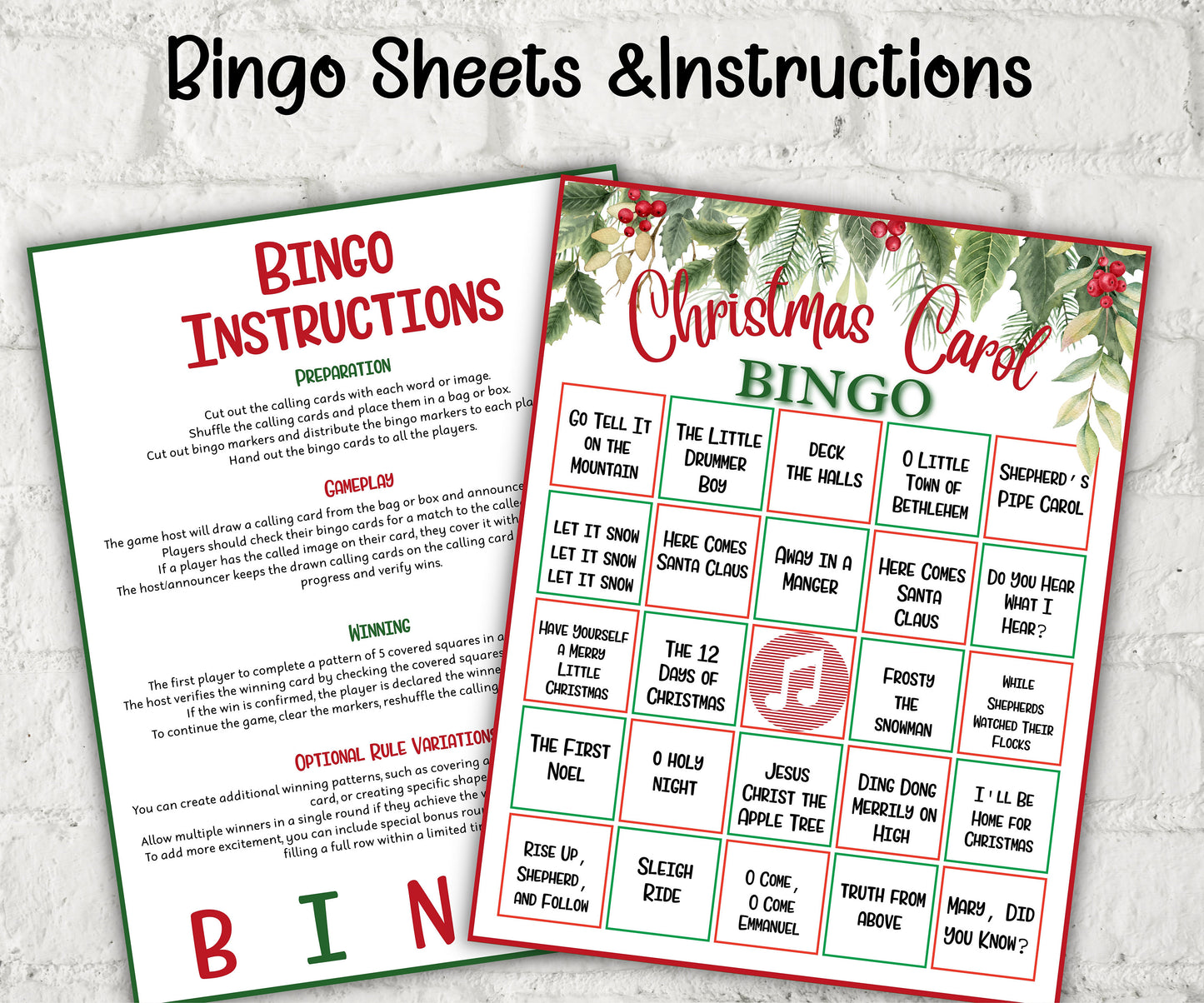 Printable Games | Family Games | Christmas Printable | Christmas Party Game | Bingo Games | Christmas Carol Music Pop Music Evening Bingo-Christmas -TheHustlingCatLady-Party Games