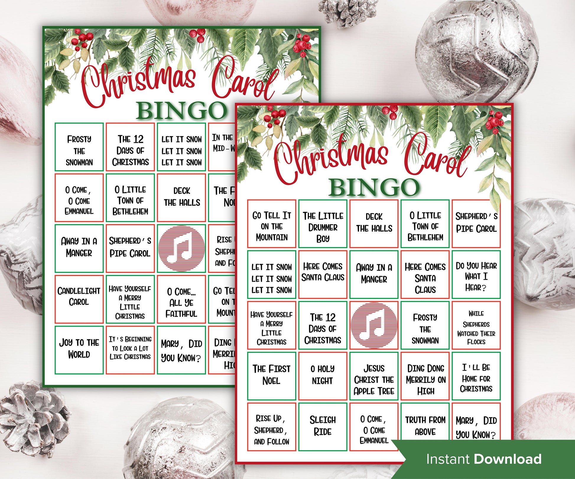 Printable Games | Family Games | Christmas Printable | Christmas Party Game | Bingo Games | Christmas Carol Music Pop Music Evening Bingo-Christmas -TheHustlingCatLady-Party Games